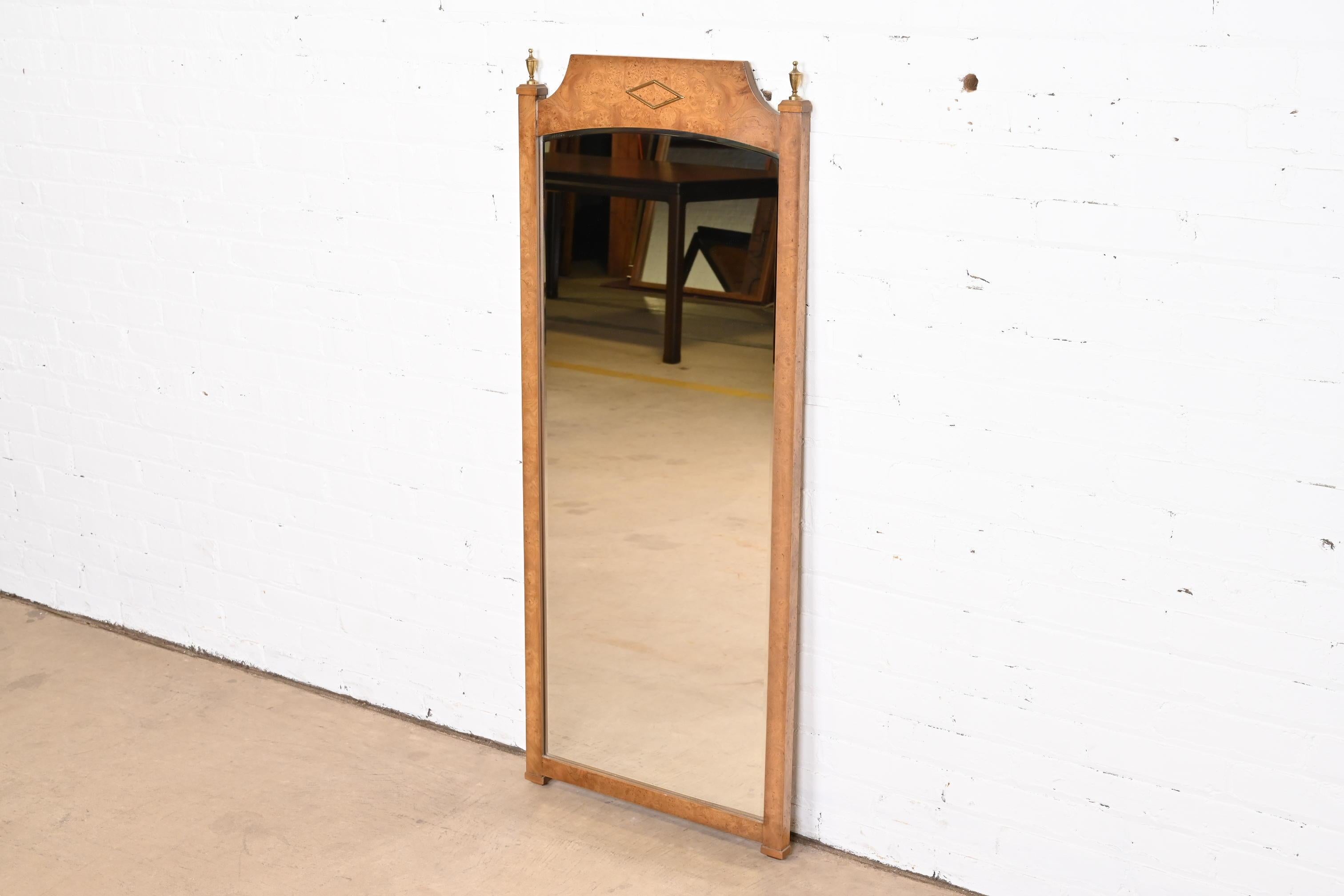 Late 20th Century Mastercraft Style Mid-Century Hollywood Regency Burl Wood and Brass Wall Mirror