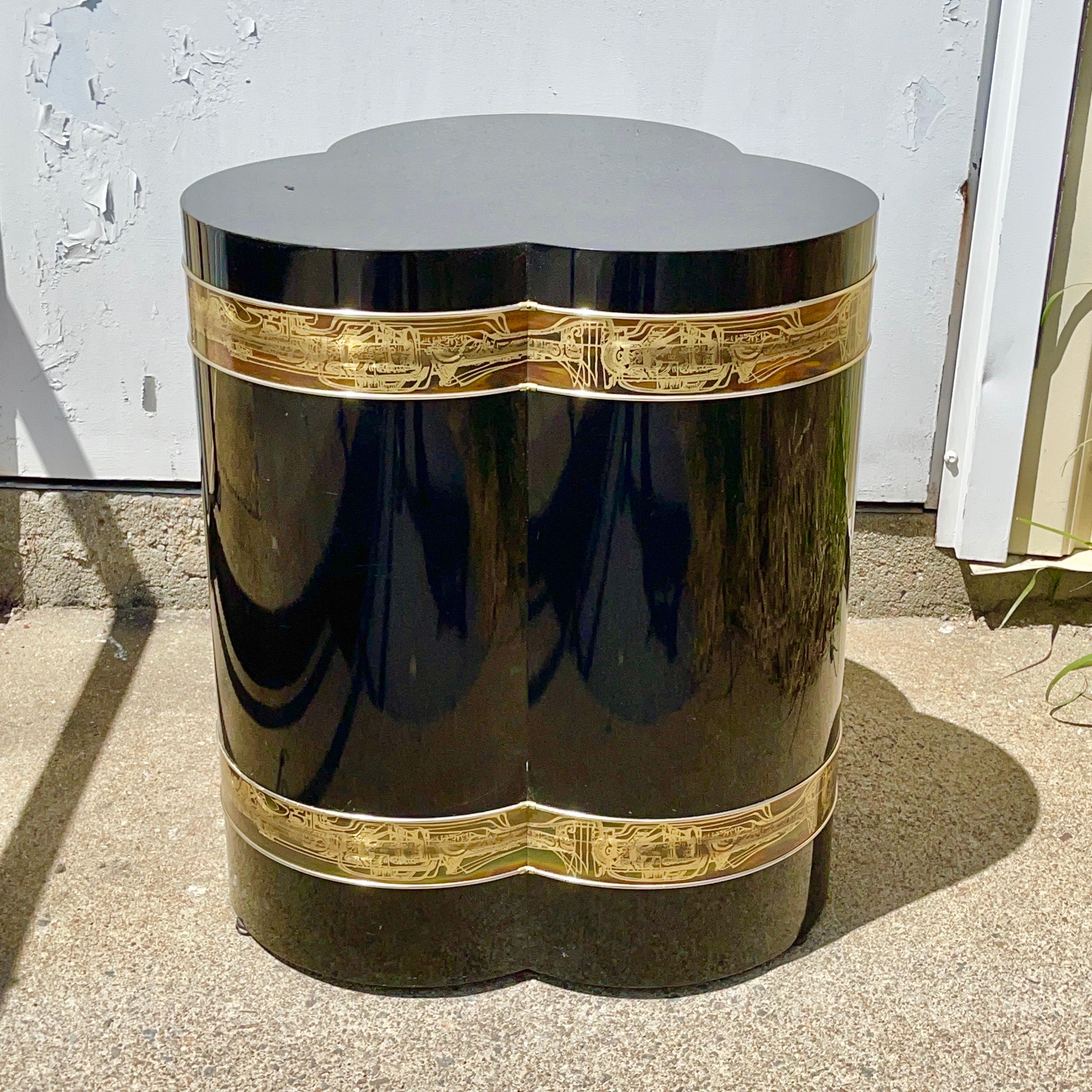 American Mastercraft Trefoil Side Table with Bernhard Rohne Brass Banding For Sale