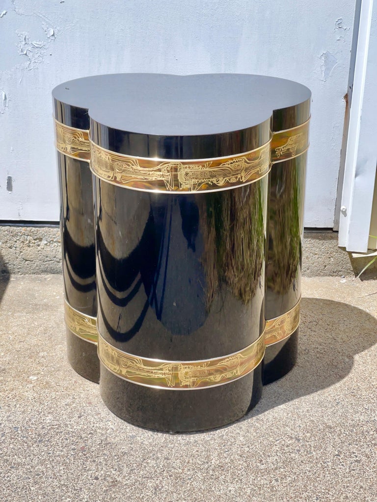 Late 20th Century Mastercraft Trefoil Side Table with Bernhard Rohne Brass Banding For Sale