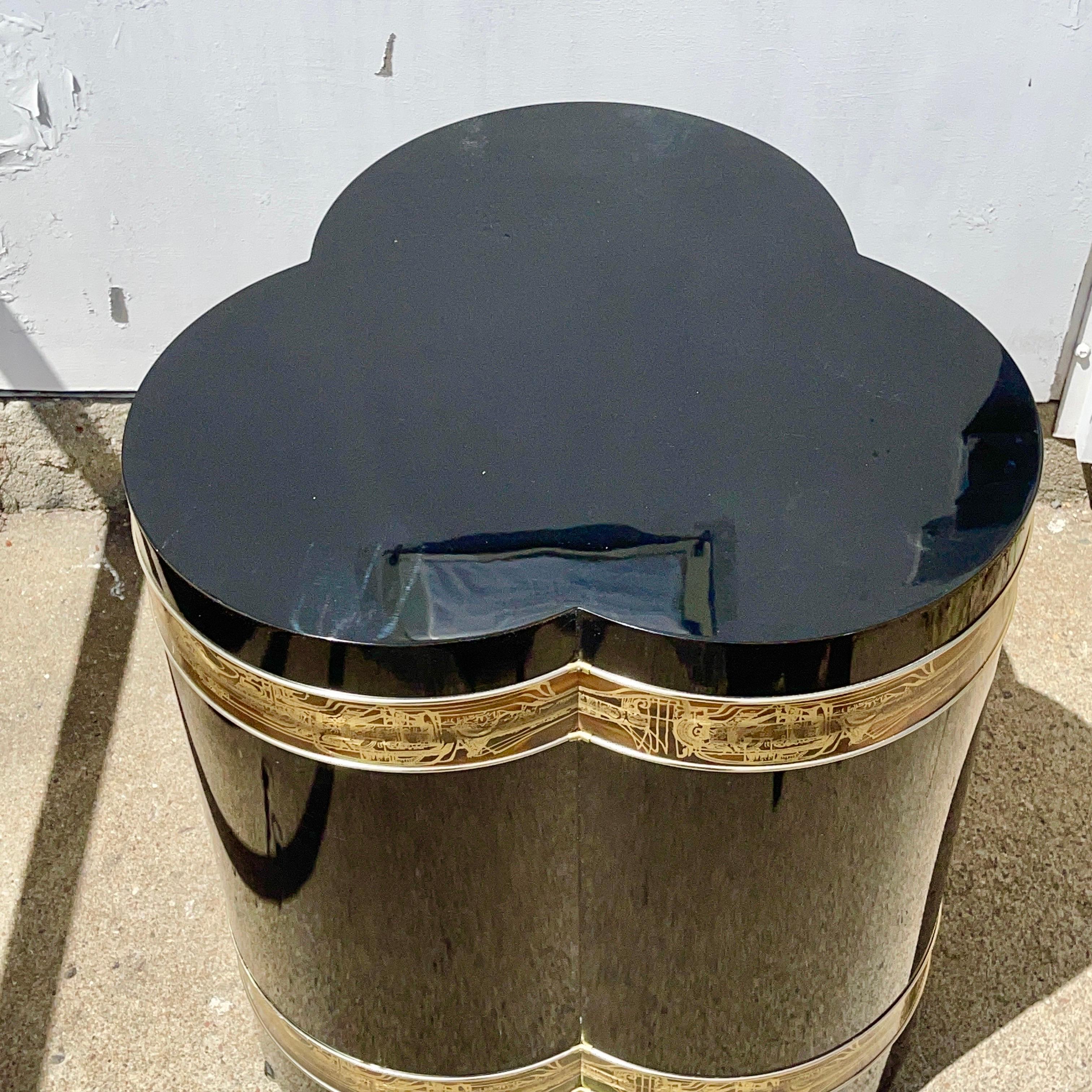 Late 20th Century Mastercraft Trefoil Side Table with Bernhard Rohne Brass Banding For Sale