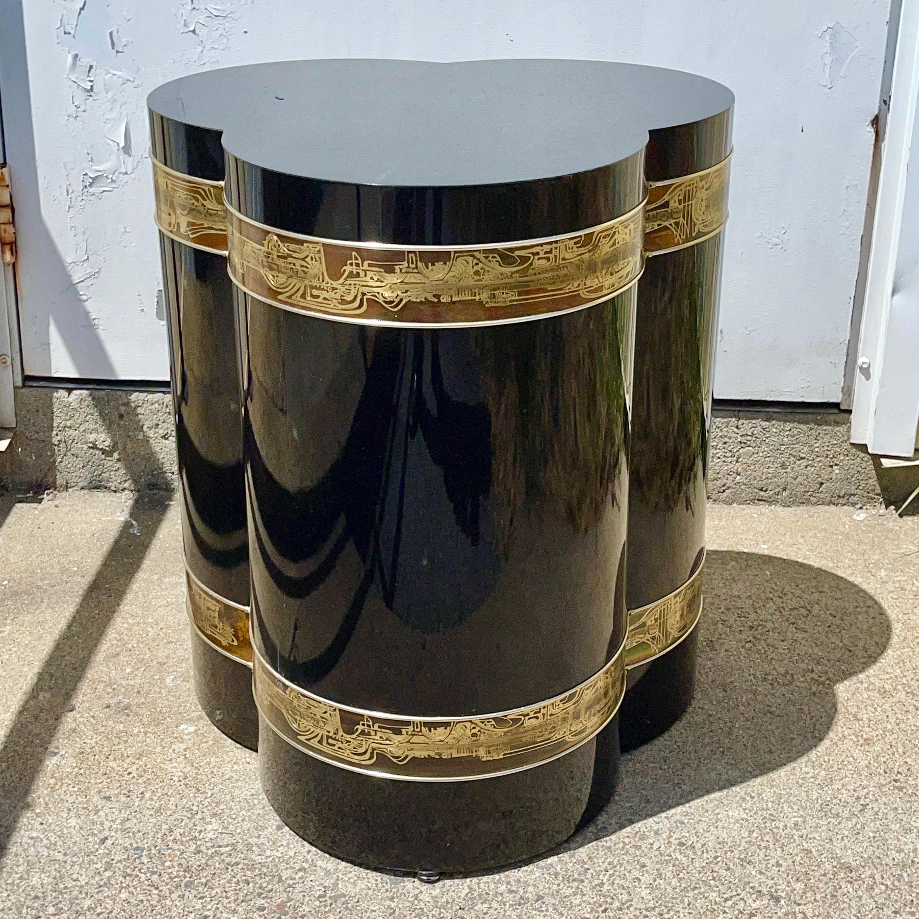 Late 20th Century Mastercraft Trefoil Side Table with Bernhard Rohne Brass Banding