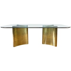 Mastercraft Trilobi Brass Pedestal Base Glass Dining Table, Early 1970s