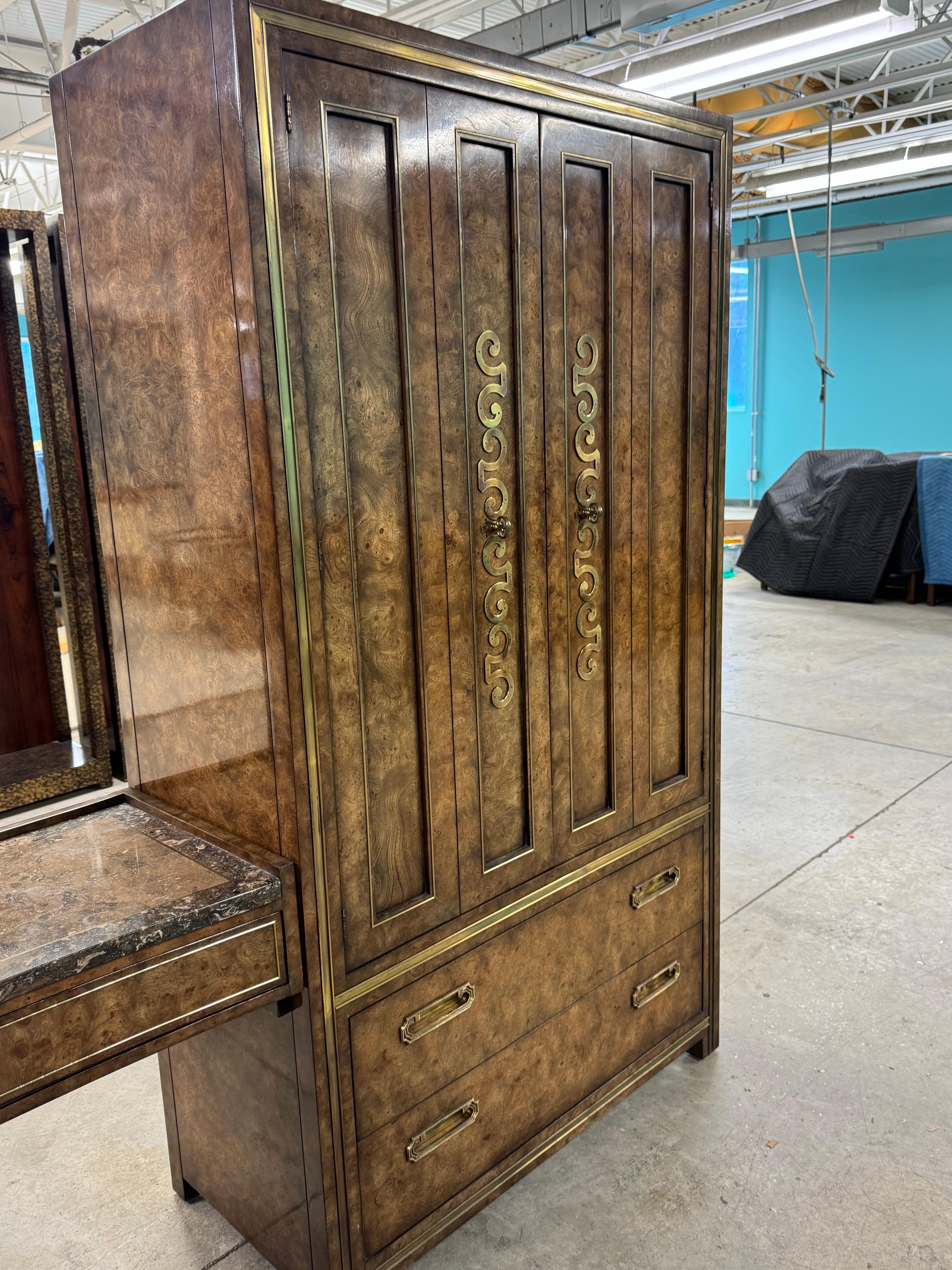 Hollywood Regency Mastercraft Twin Wardrobes With Built in Vanity/Desk, a Set For Sale