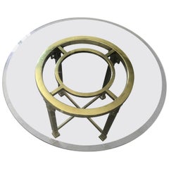 Mastercraft Vintage Brass and Glass Round Greek Key Table
