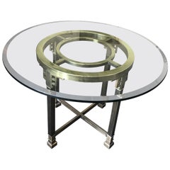 Mastercraft Vintage Brass and Glass Round Greek Key Table