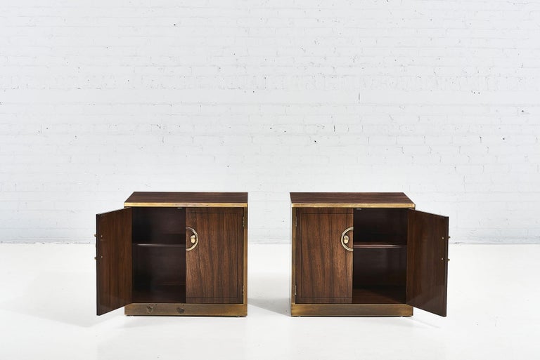 Mastercraft Walnut and Brass Nightstands, 1970	 In Good Condition For Sale In Chicago, IL
