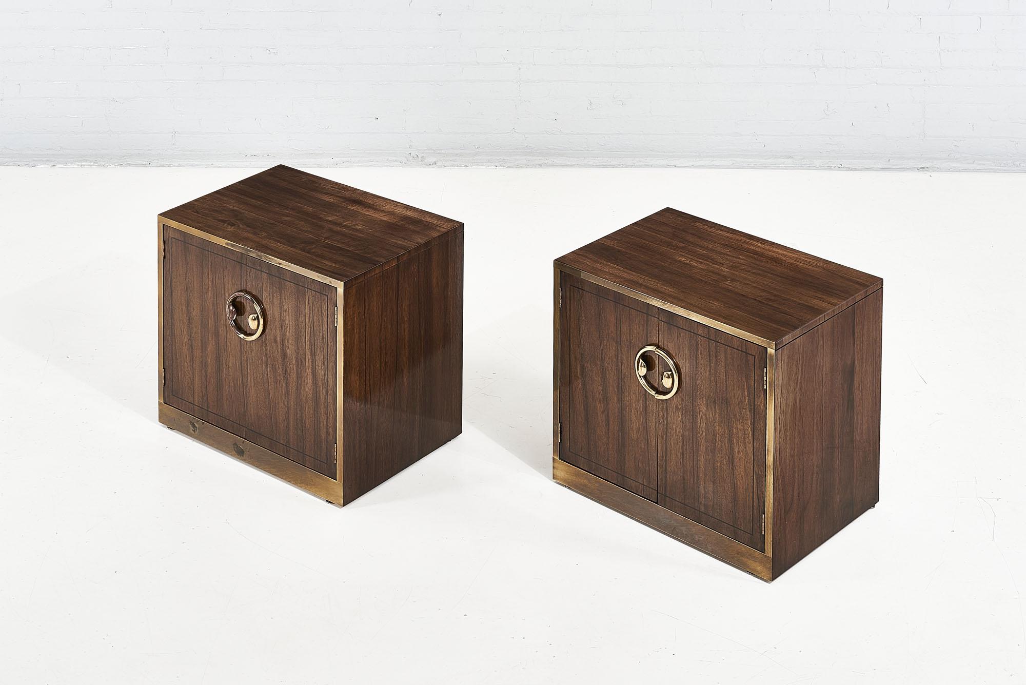 American Mastercraft Walnut and Brass Nightstands, 1970	 For Sale