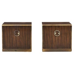 Vintage Mastercraft Walnut and Brass Nightstands, 1970	