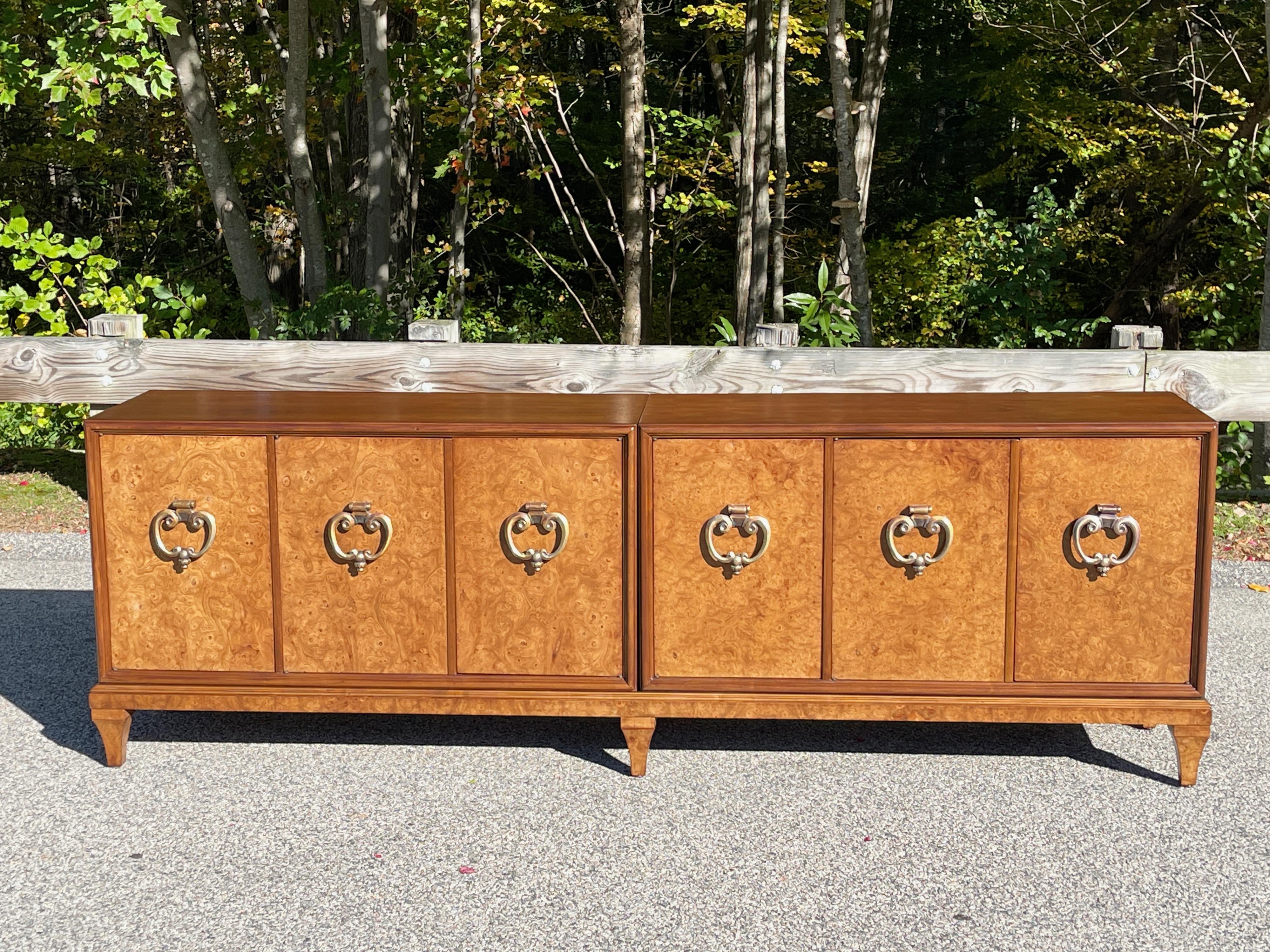 Hollywood Regency Mastercraft Walnut & Burl Double Chest on Stand