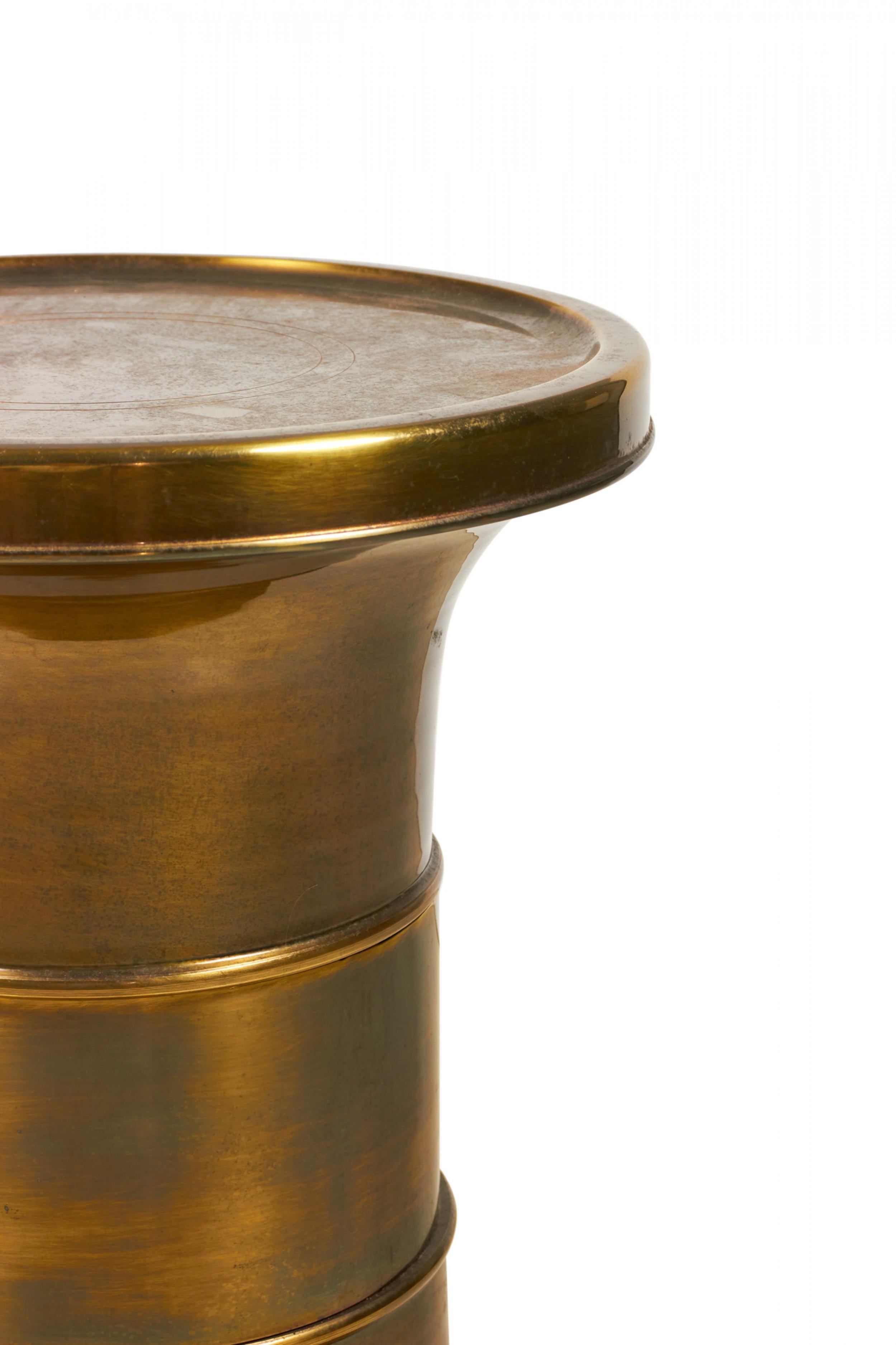 American Mastercraft / William Doezema Modern Lacquered Brass Drum-Style Pedestal / Side For Sale