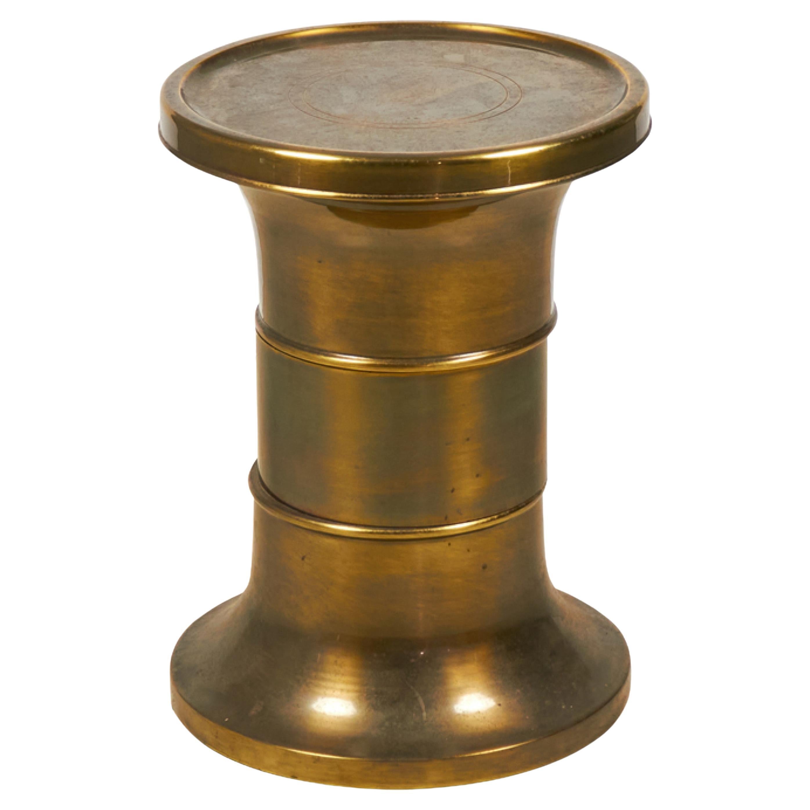 Mastercraft / William Doezema Modern Lacquered Brass Drum-Style Pedestal / Side For Sale