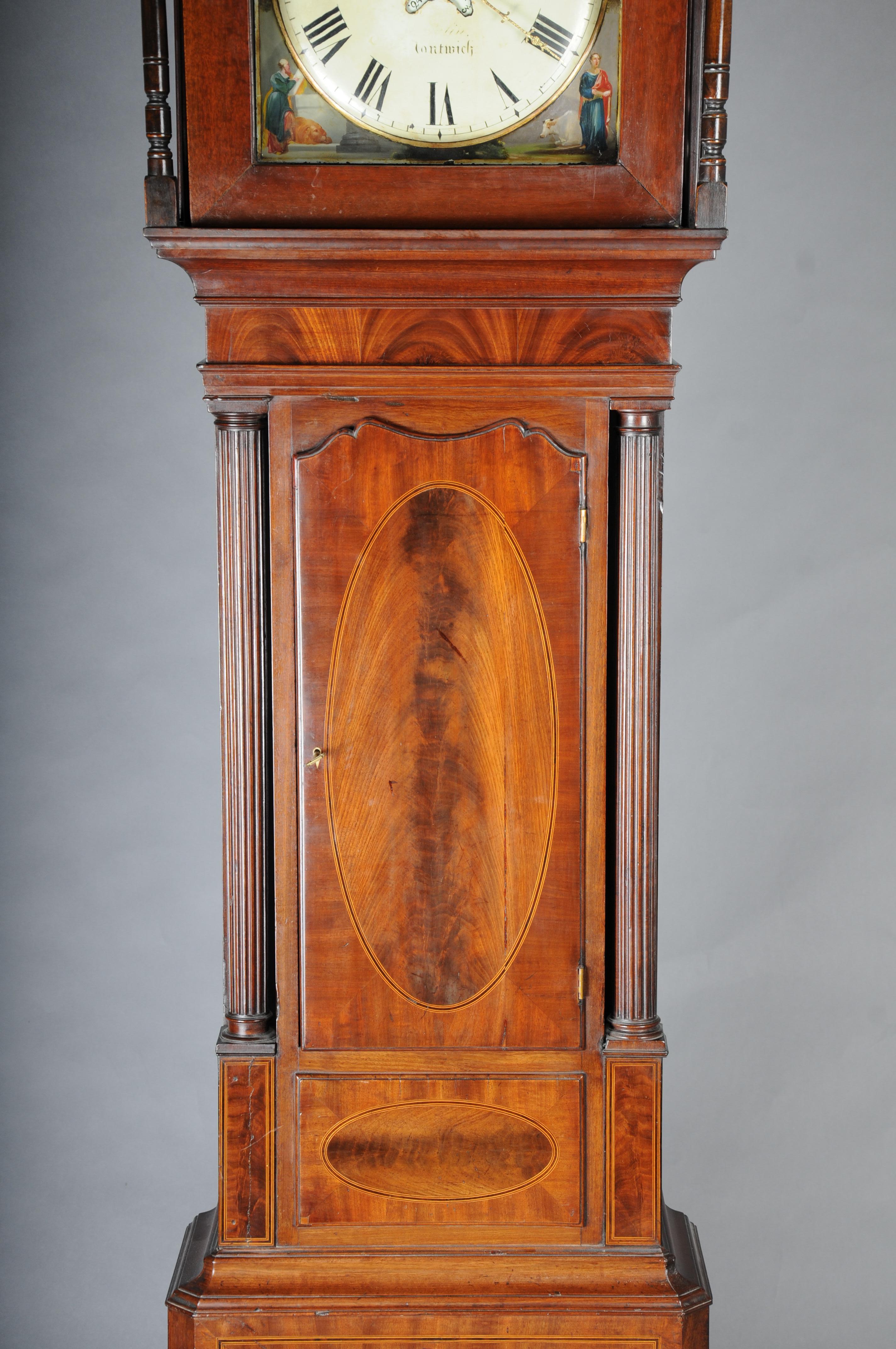 Masterful antique English grandfather clock, mahogany, 18th century For Sale 4