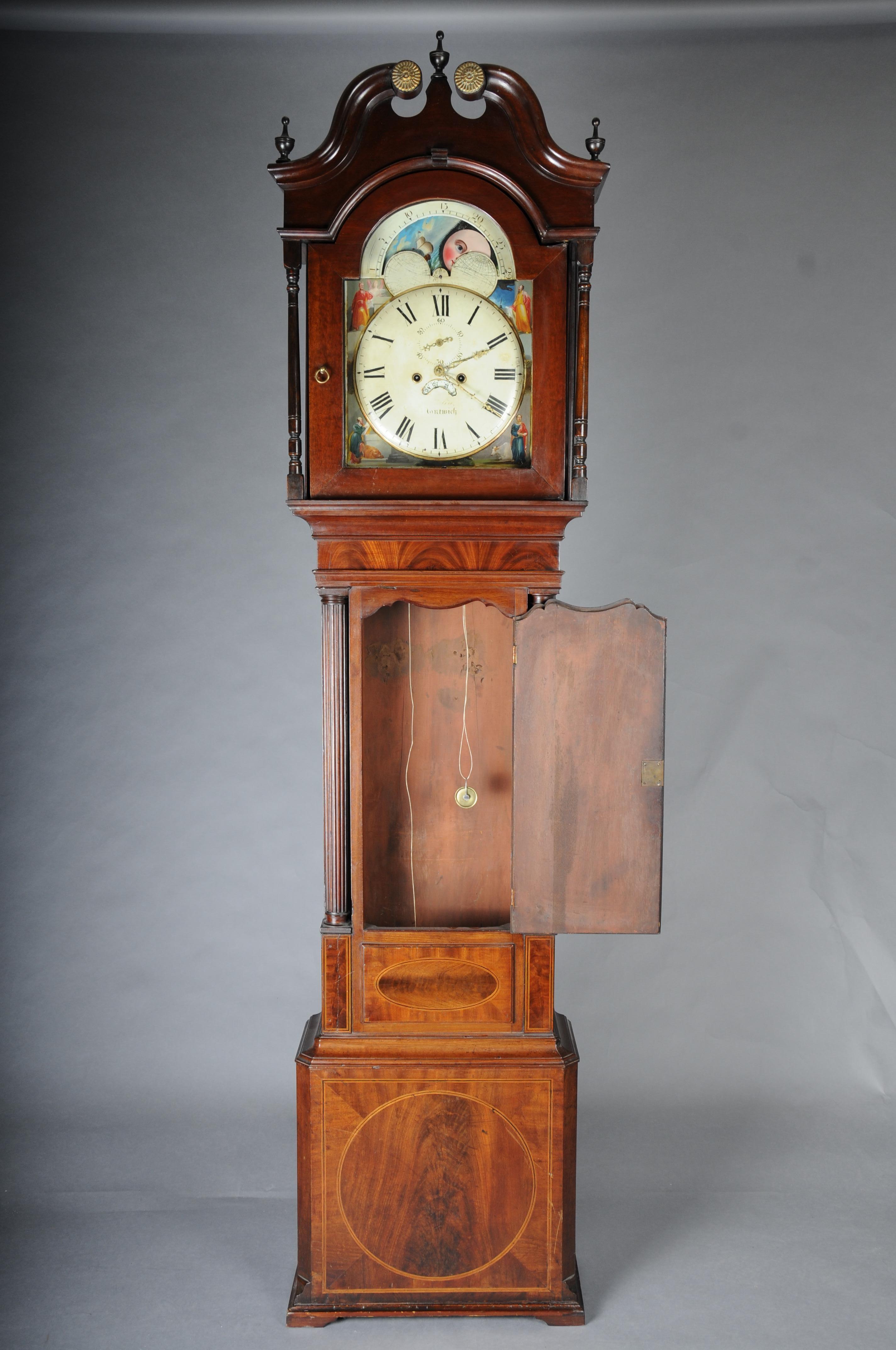 Masterful antique English grandfather clock, mahogany, 18th century For Sale 6