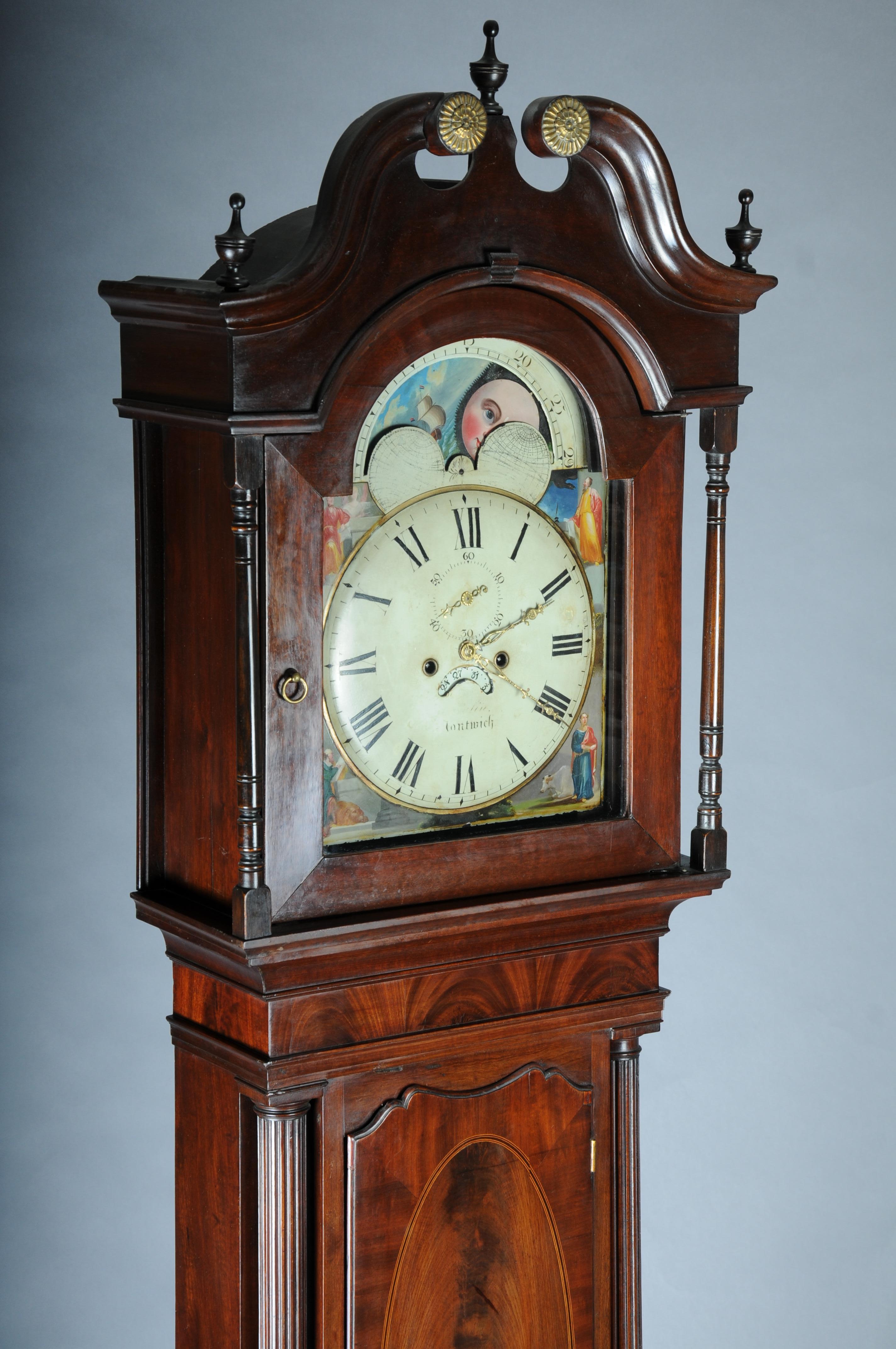 Masterful antique English grandfather clock, mahogany, 18th century For Sale 8