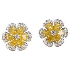 Masterful Flower 14K Yellow Gold Cut Diamond Stud Earrings