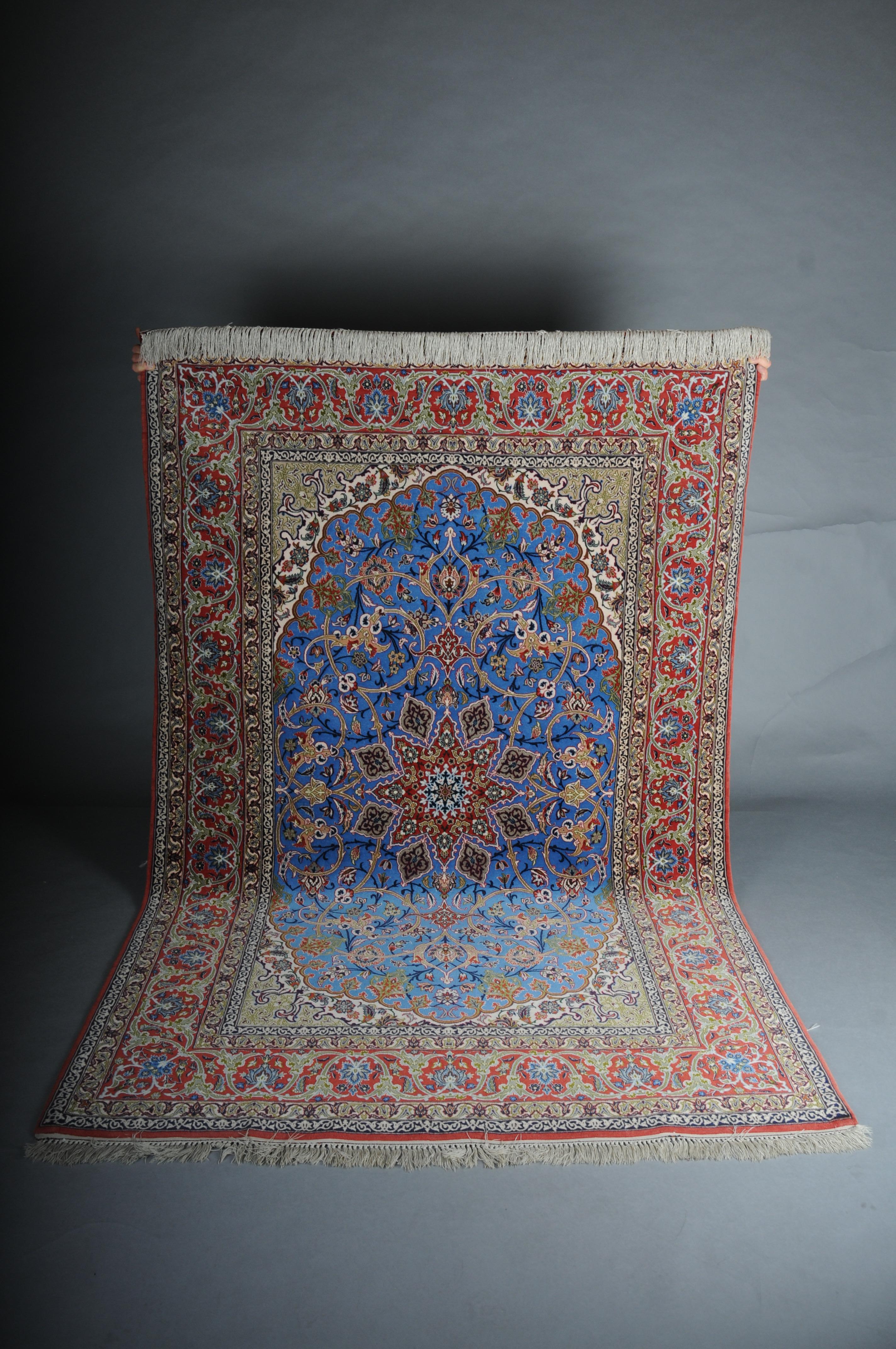 Persian Masterful Isfahan Carpet, Cork Wool with Silk, circa 1960-1970s For Sale