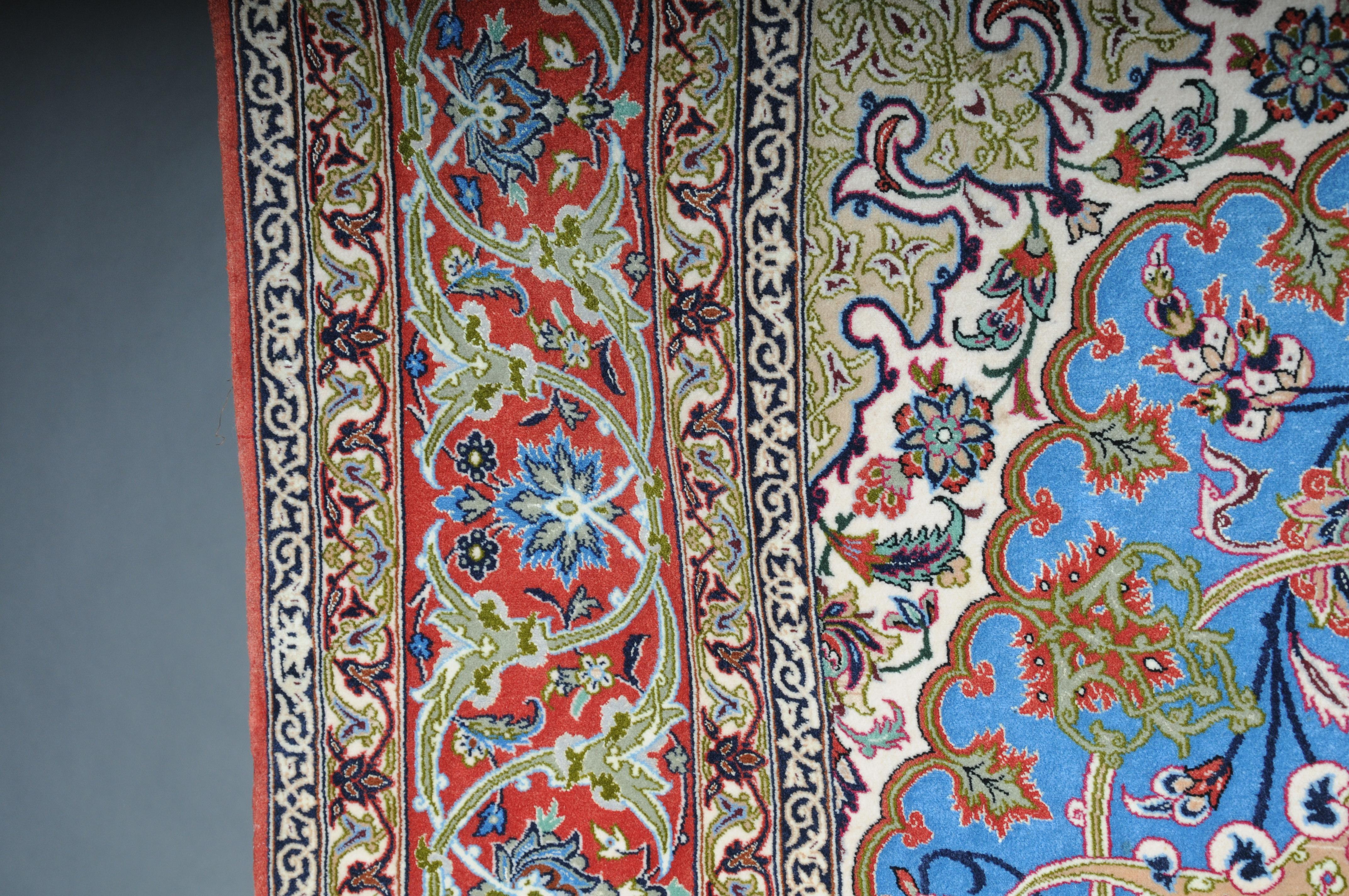 Masterful Isfahan Carpet, Cork Wool with Silk, circa 1960-1970s For Sale 1