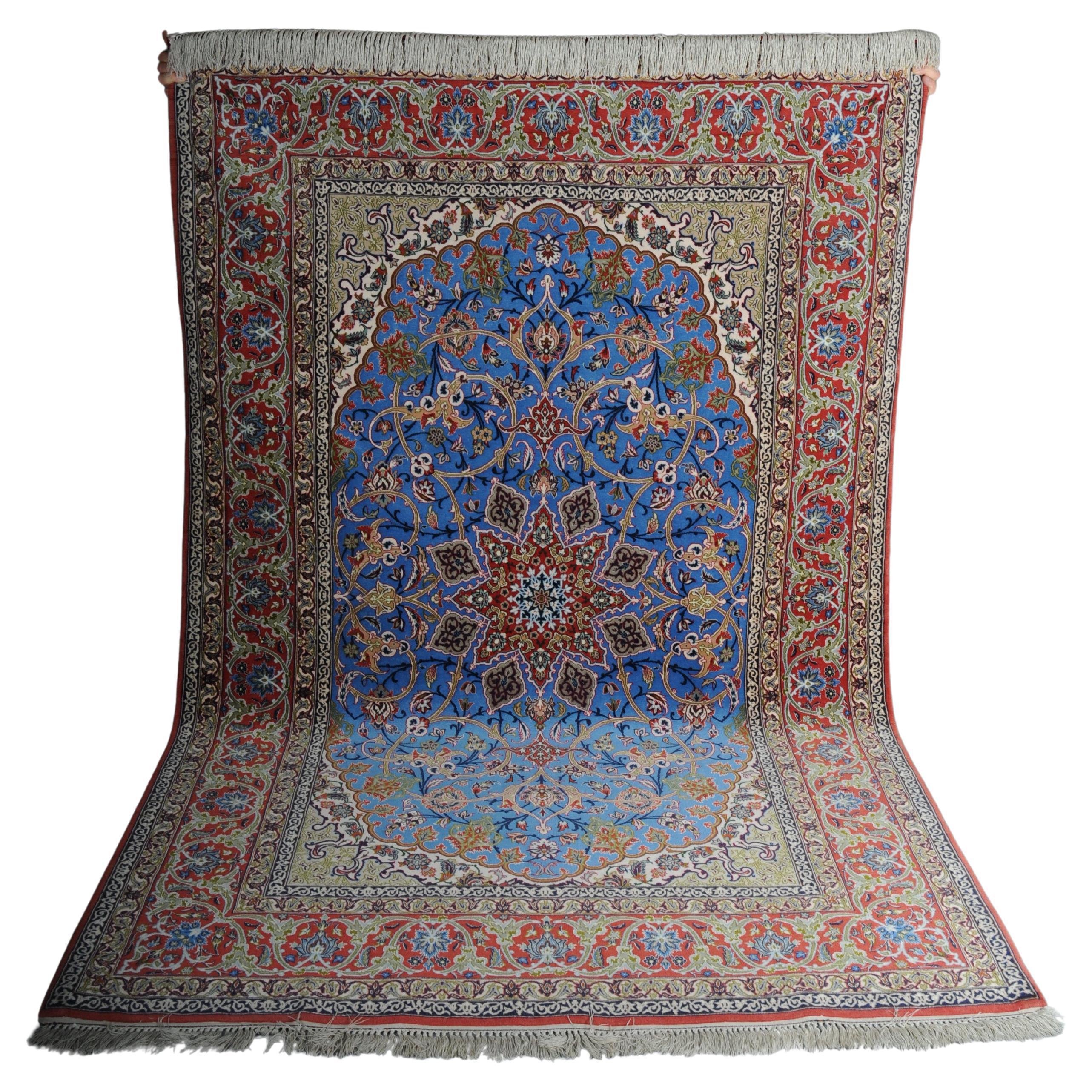 Masterful Isfahan Carpet, Cork Wool with Silk, circa 1960-1970s For Sale
