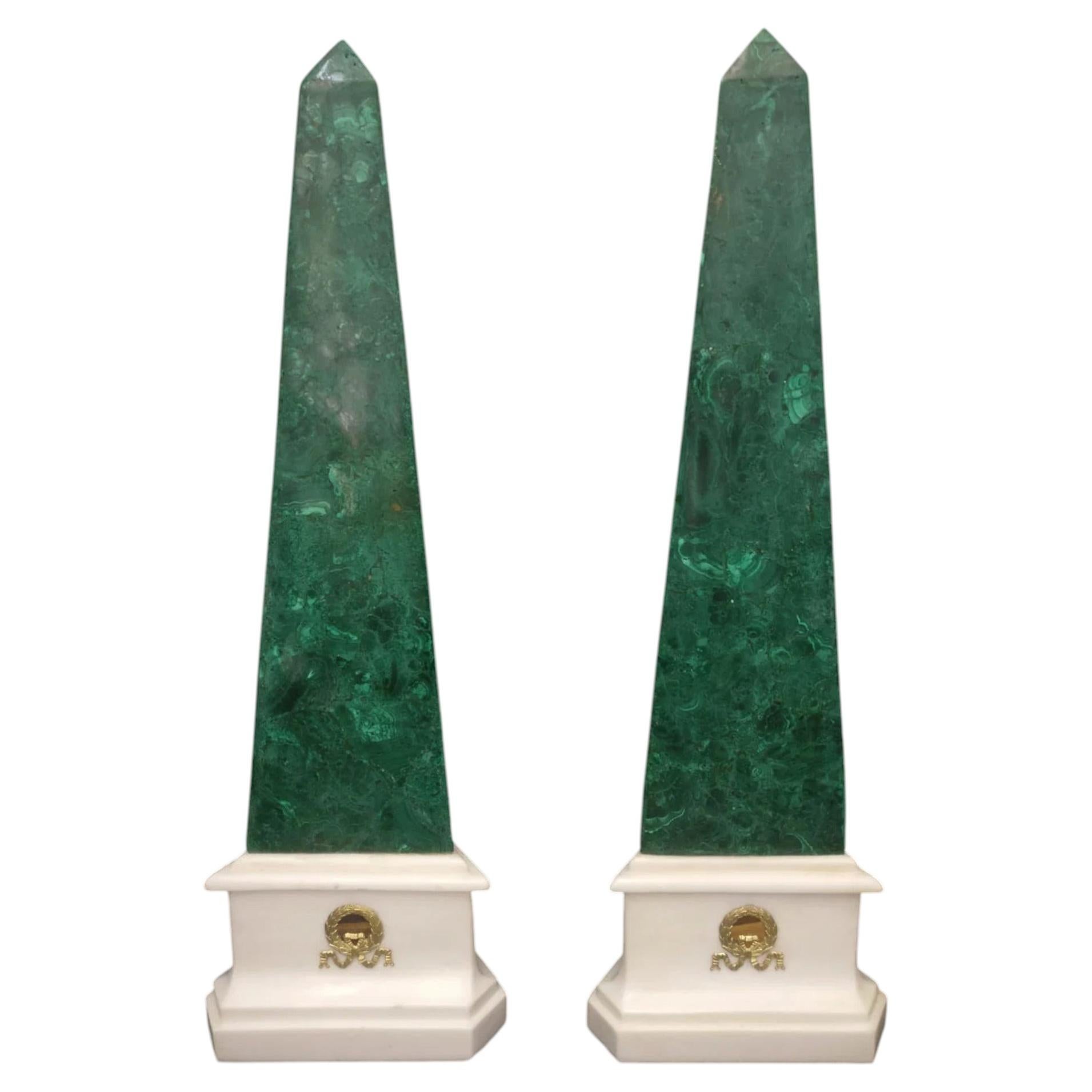 Masterful pair of 20th-century Malachite Obelisks
