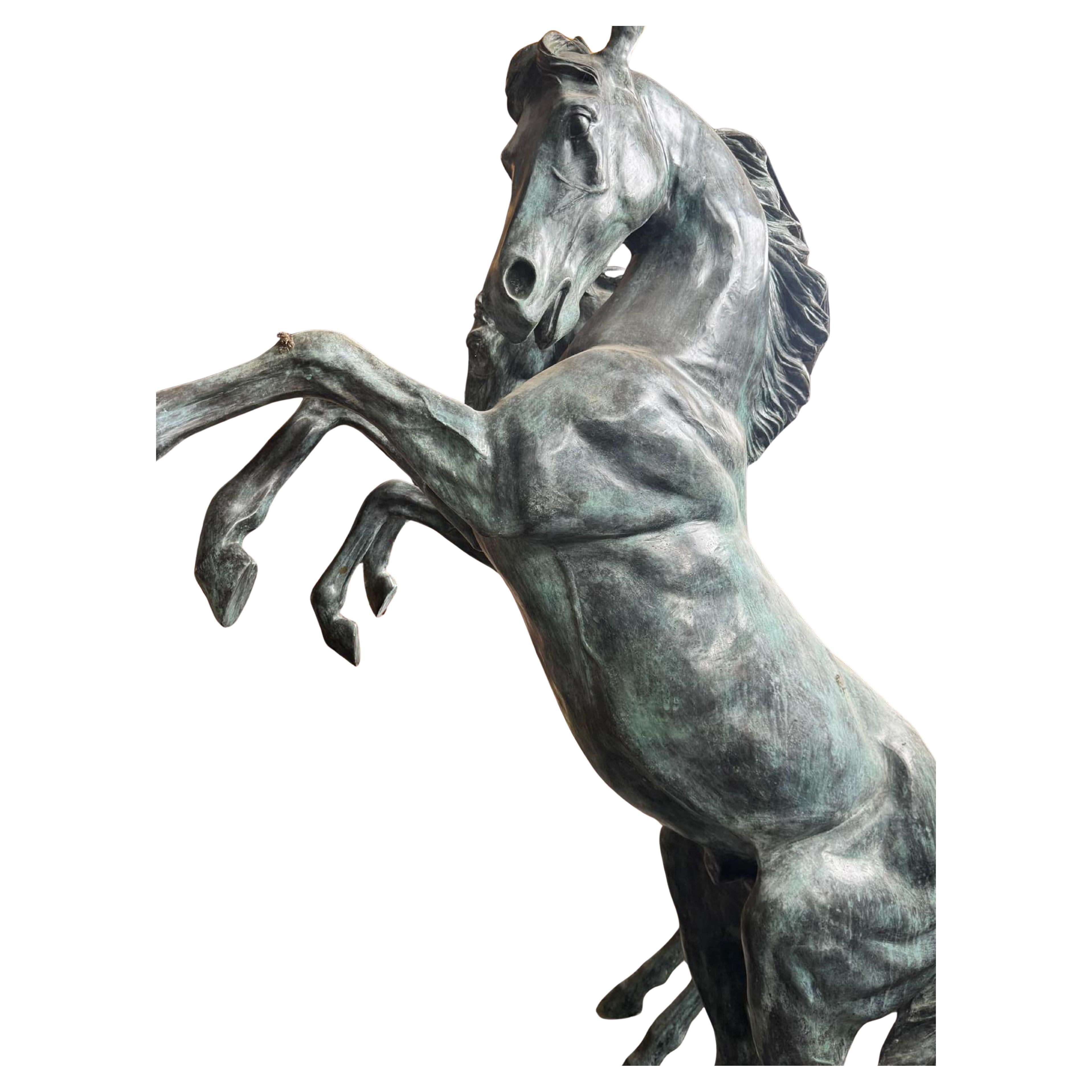 Meisterhaftes Paar italienischer Pferde in Bronze 20. Jahrhundert H: 260cm im Angebot 5