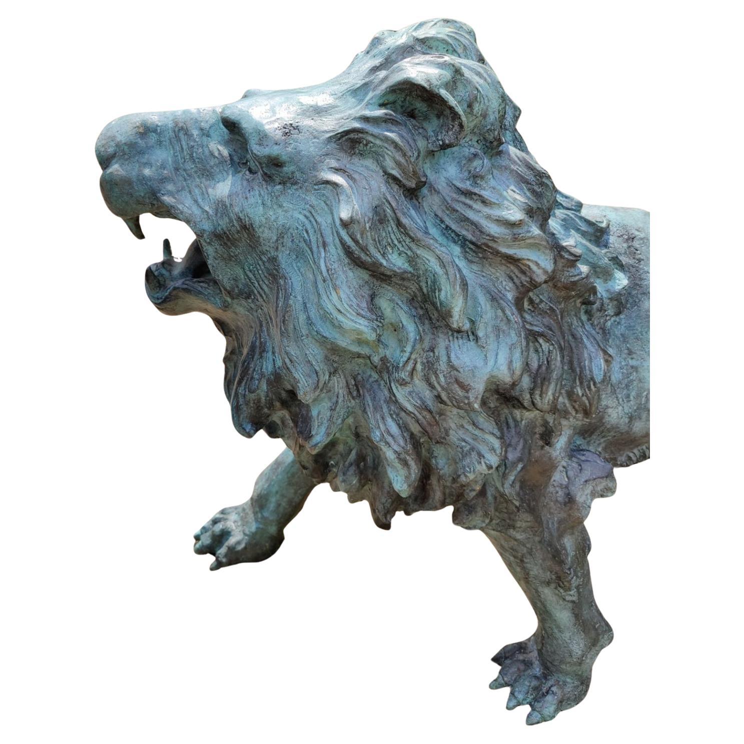 Italiano Coppia magistrale di leoni italiani in bronzo dei primi del Novecento in vendita