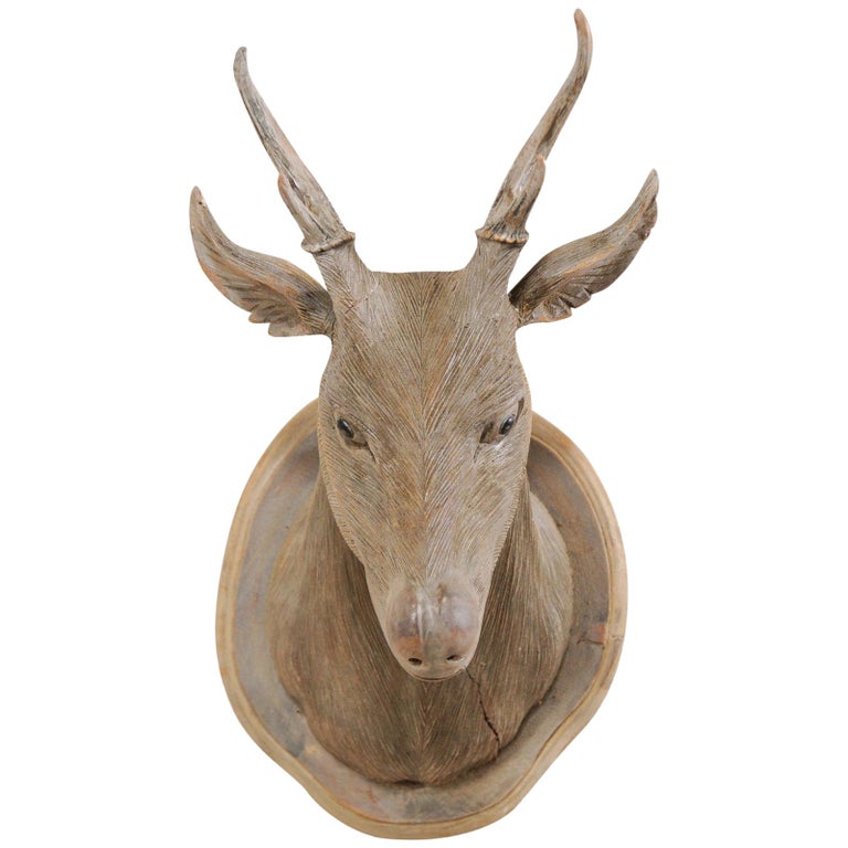 Masterfully Carved Faux-Taxidermy Deer Head Wall Decoration For Sale at  1stDibs | fabric deer head wall mount, fake taxidermy animals for sale,  fake taxidermy for sale