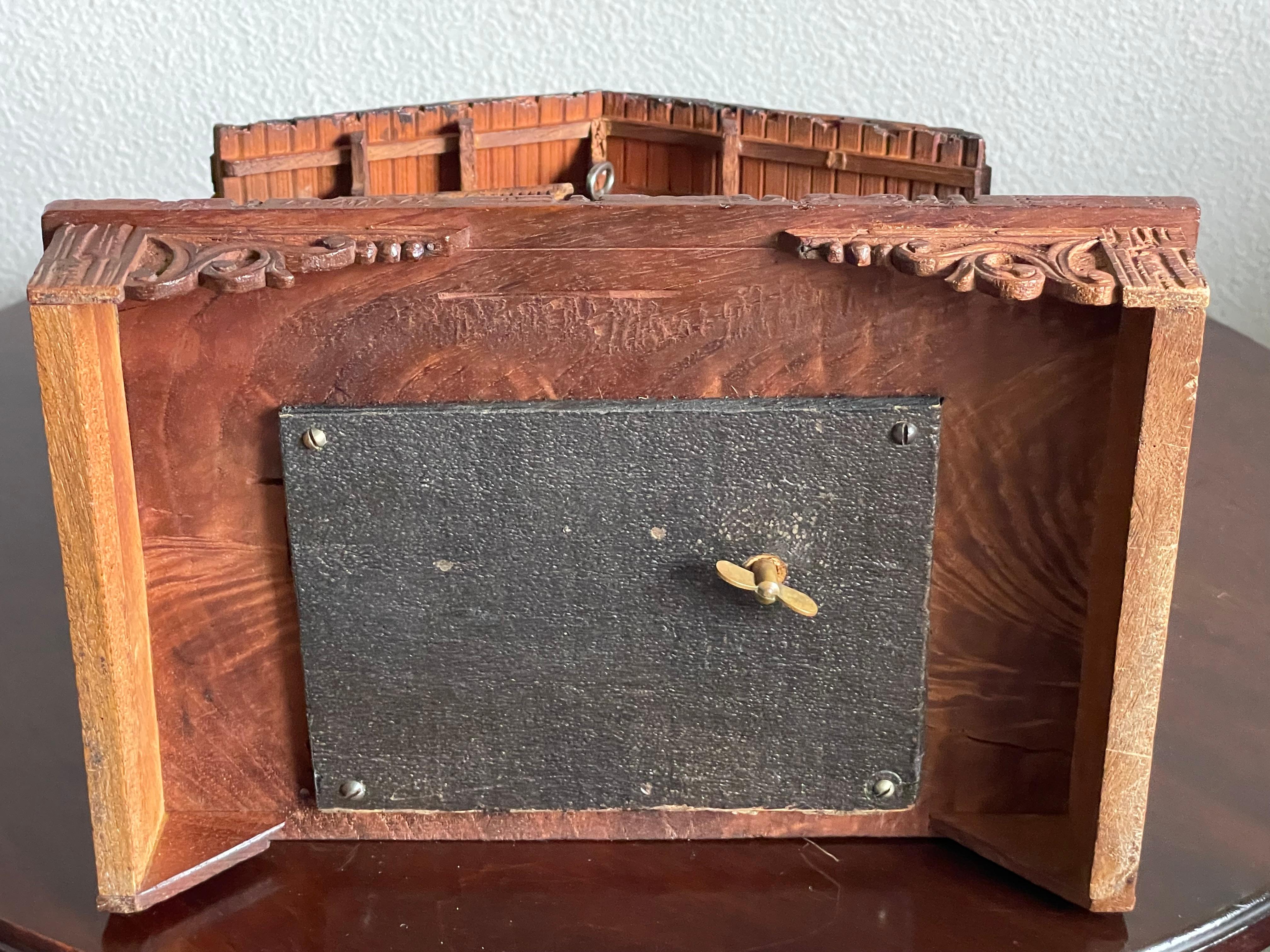 Masterfully Carved Swiss Black Forest Wooden Chalet Antique Jewelry & Music Box 5