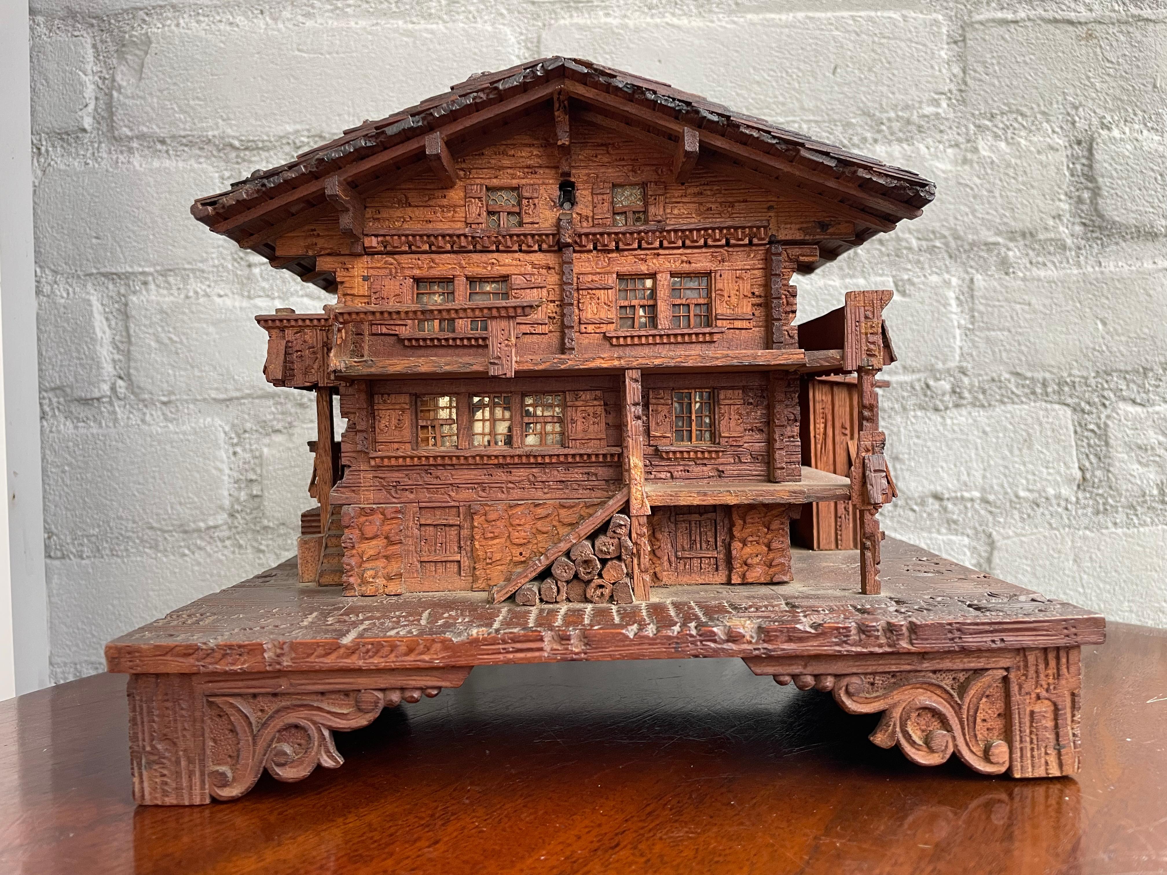 Top quality, hand carved Black Forest work-of-art-box.

Over the years we have owned and sold a variety of beautiful Black Forest antiques, but never did we come accross a 19th century Black Forest jewelry box with a musical box inside. To have
