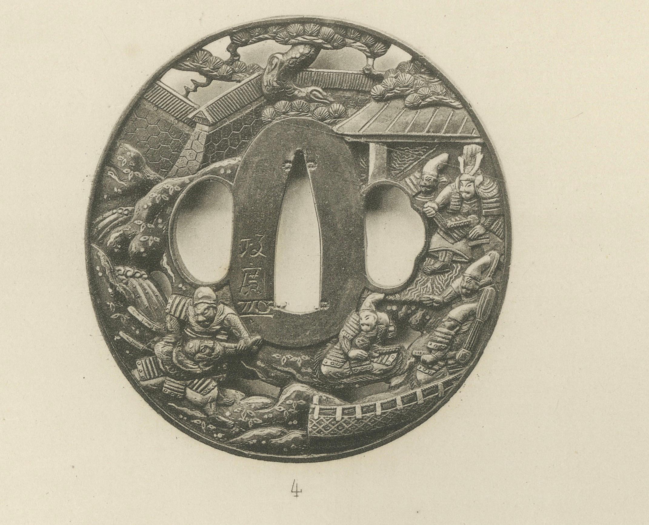 Masterfully Crafted Tsuba with Narrative and Symbolic Motifs– A Heliograph 1884 In Good Condition For Sale In Langweer, NL