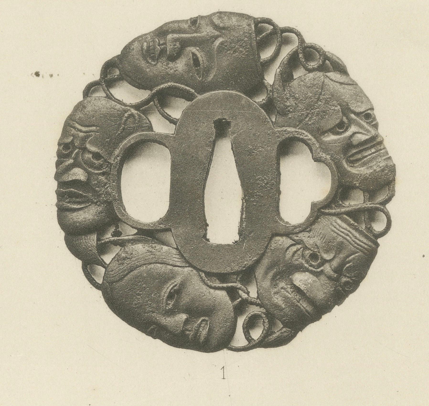 Late 19th Century Masterfully Crafted Tsuba with Narrative and Symbolic Motifs– A Heliograph 1884 For Sale