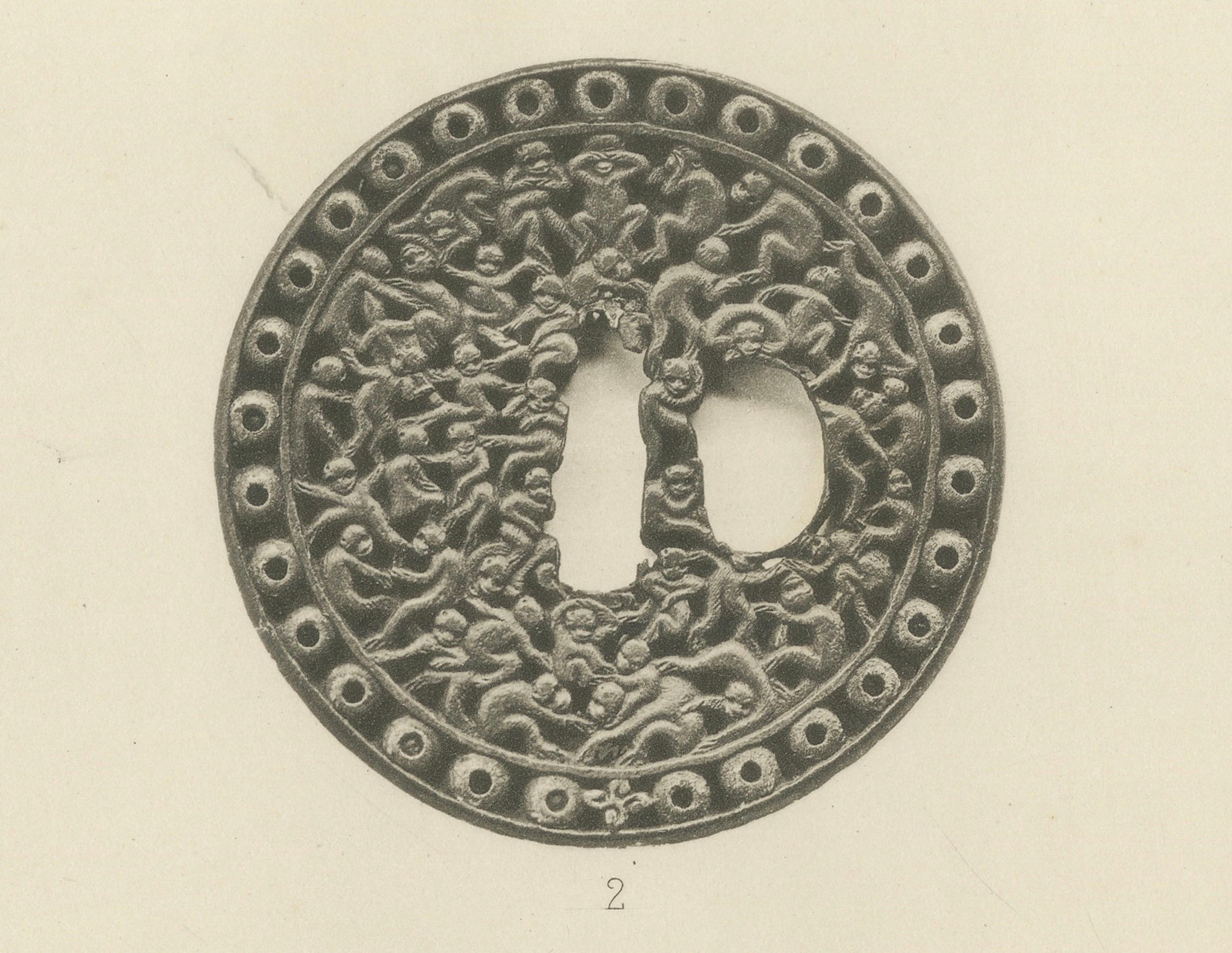 Paper Masterfully Crafted Tsuba with Narrative and Symbolic Motifs– A Heliograph 1884 For Sale