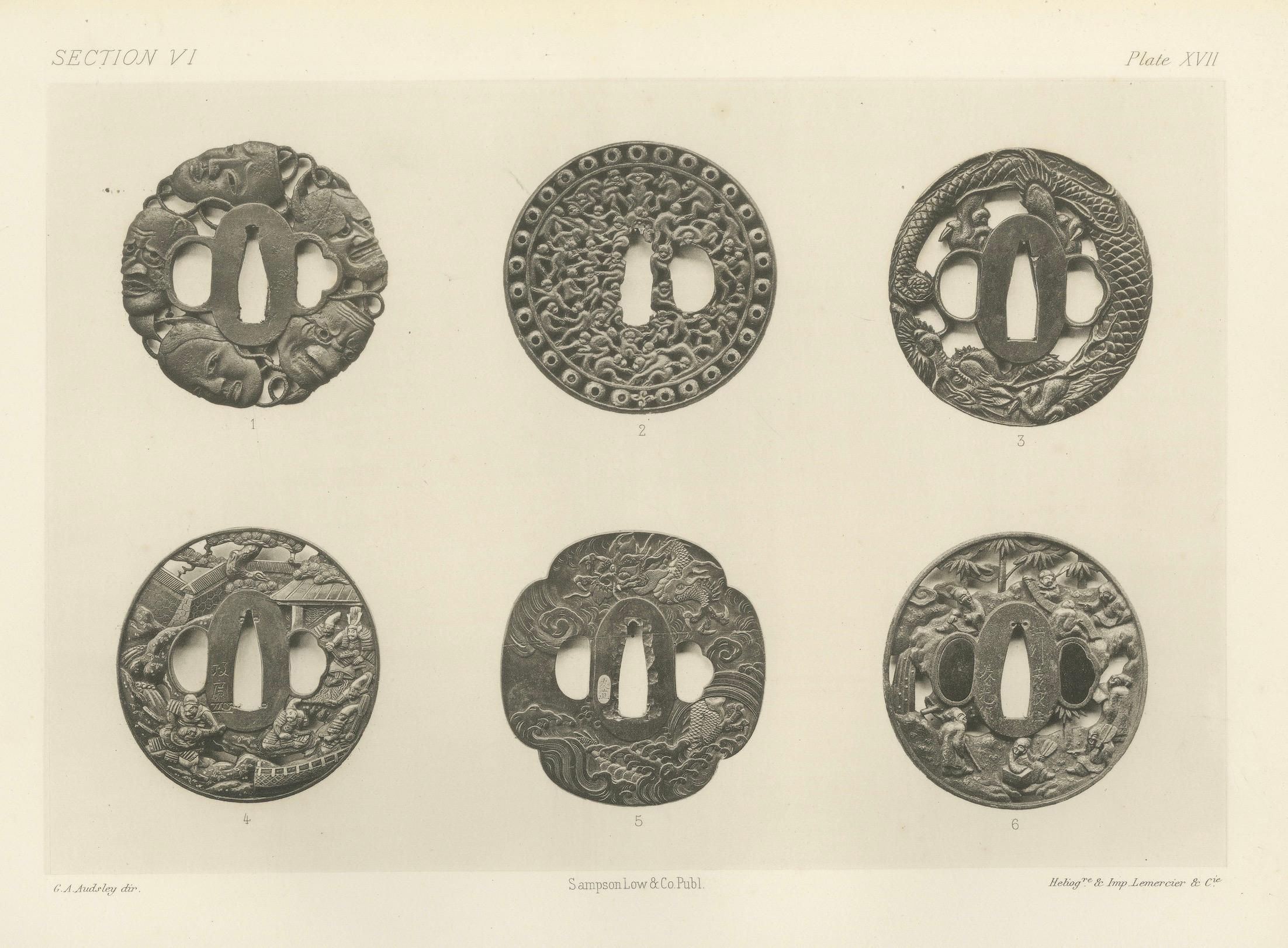 Masterfully Crafted Tsuba with Narrative and Symbolic Motifs– A Heliograph 1884 For Sale 1