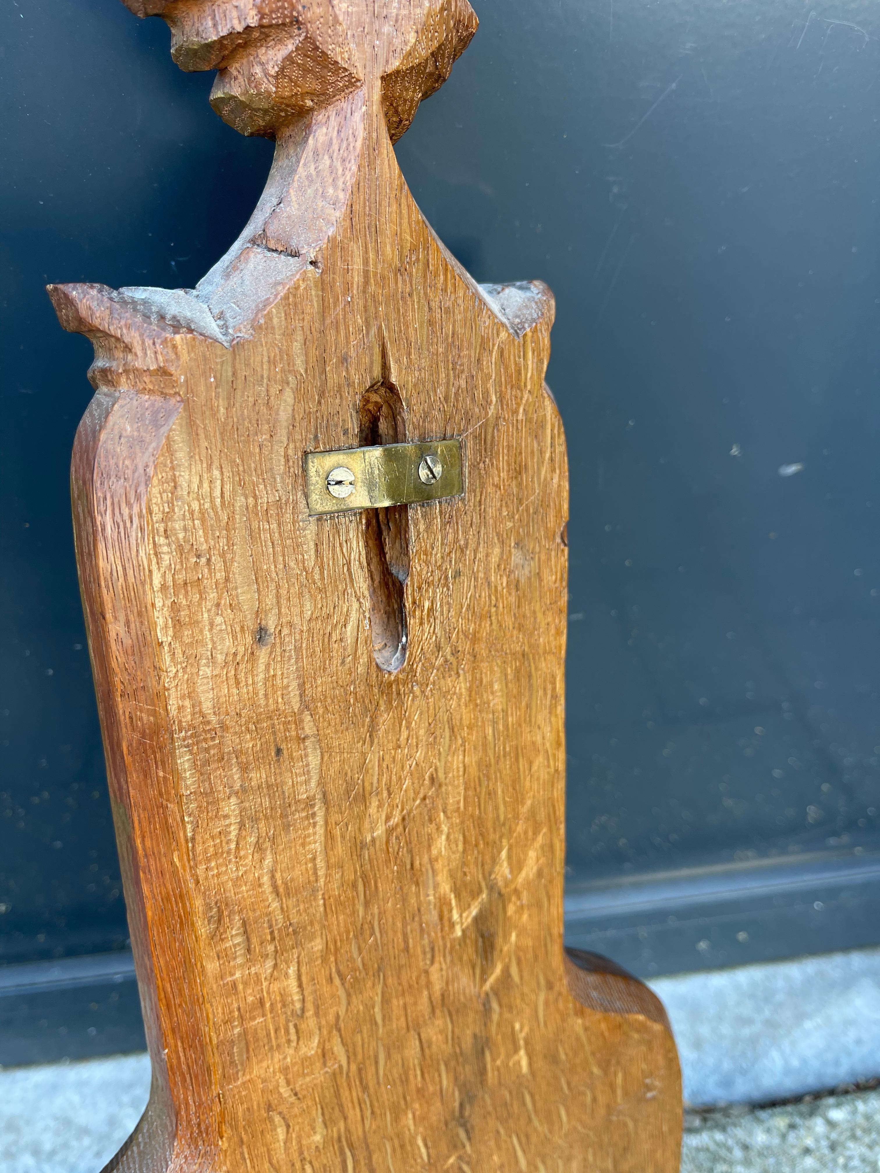 Masterly Carved Gothic Revival Oak Wall Barometer & Thermometer/ Weather Station 5