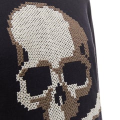 MASTERMIND JAPAN black cotton beige needlepoint embroidered skull hoodie JP3 L