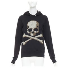 MASTERMIND JAPAN black cotton beige needlepoint embroidered skull hoodie JP3 L