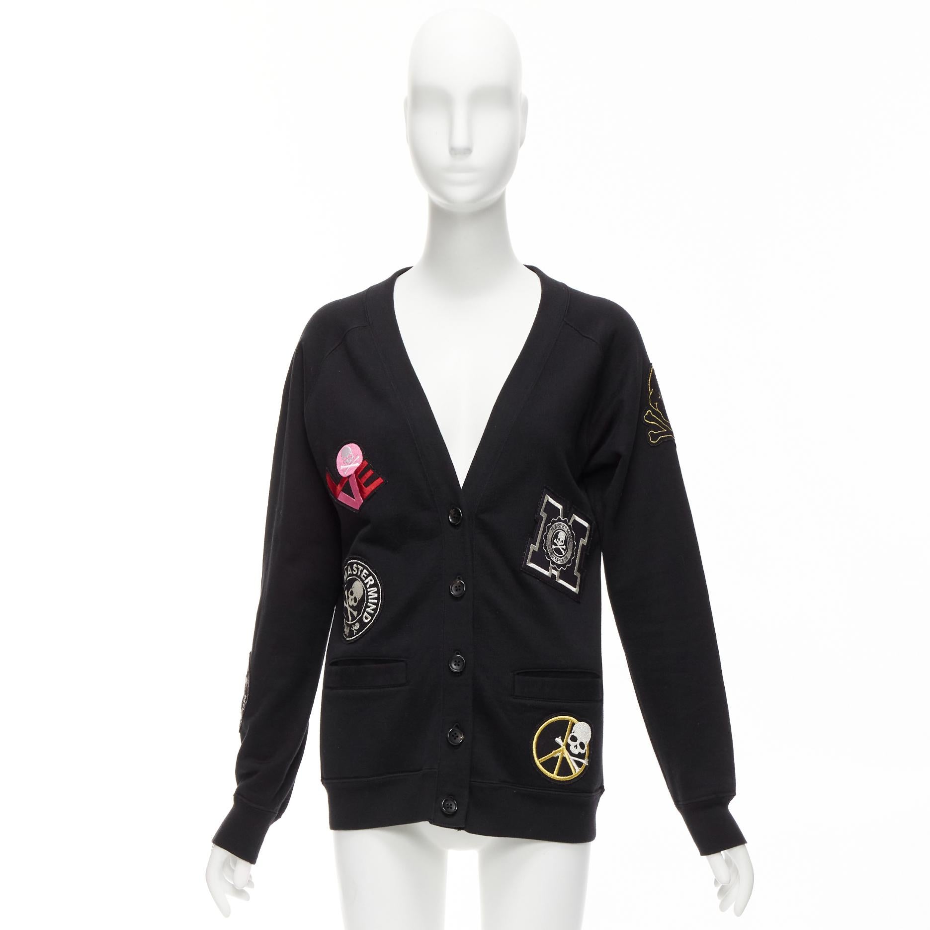 MASTERMIND JAPAN Schwarzer Baumwollpullover mit Schädel-Logo und Patch-Strickjacke JP1 S im Angebot 6