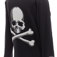 MASTERMIND JAPAN black cotton varsity skull logo patch cardigan sweater JP1 S
