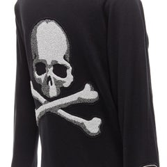 MASTERMIND JAPAN black cotton varsity skull logo patch cardigan sweater JP1 S