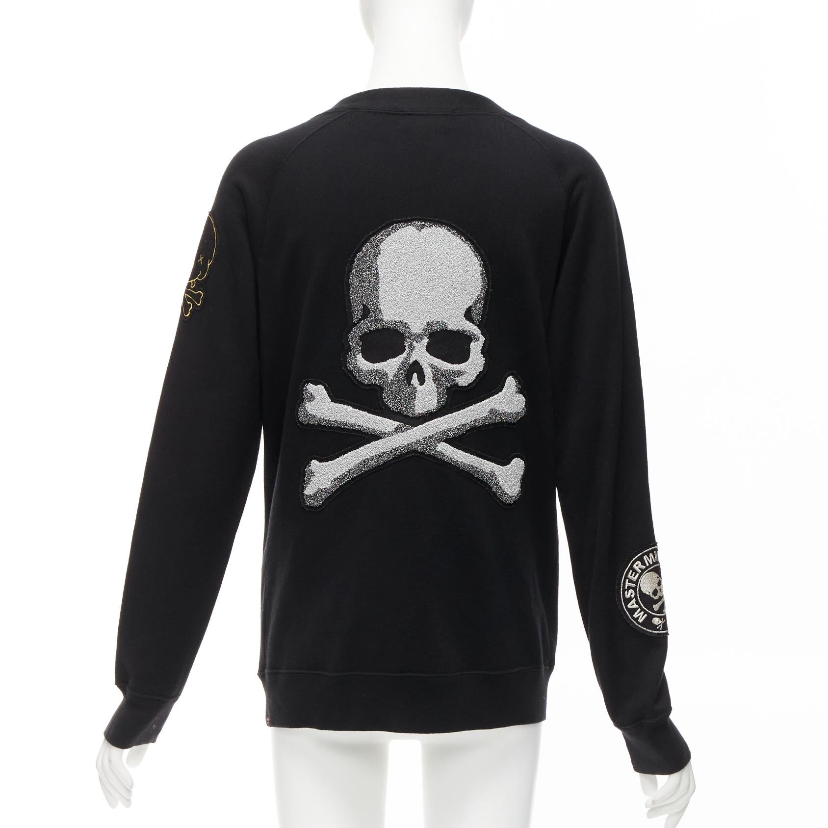 MASTERMIND JAPAN Schwarzer Baumwollpullover mit Schädel-Logo und Patch-Strickjacke JP1 S im Angebot 2