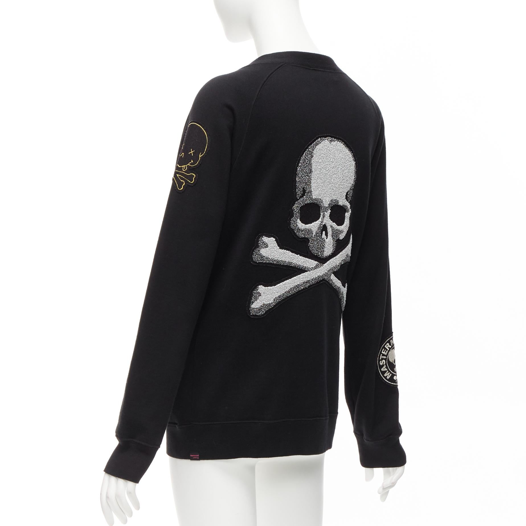 MASTERMIND JAPAN Schwarzer Baumwollpullover mit Schädel-Logo und Patch-Strickjacke JP1 S im Angebot 3