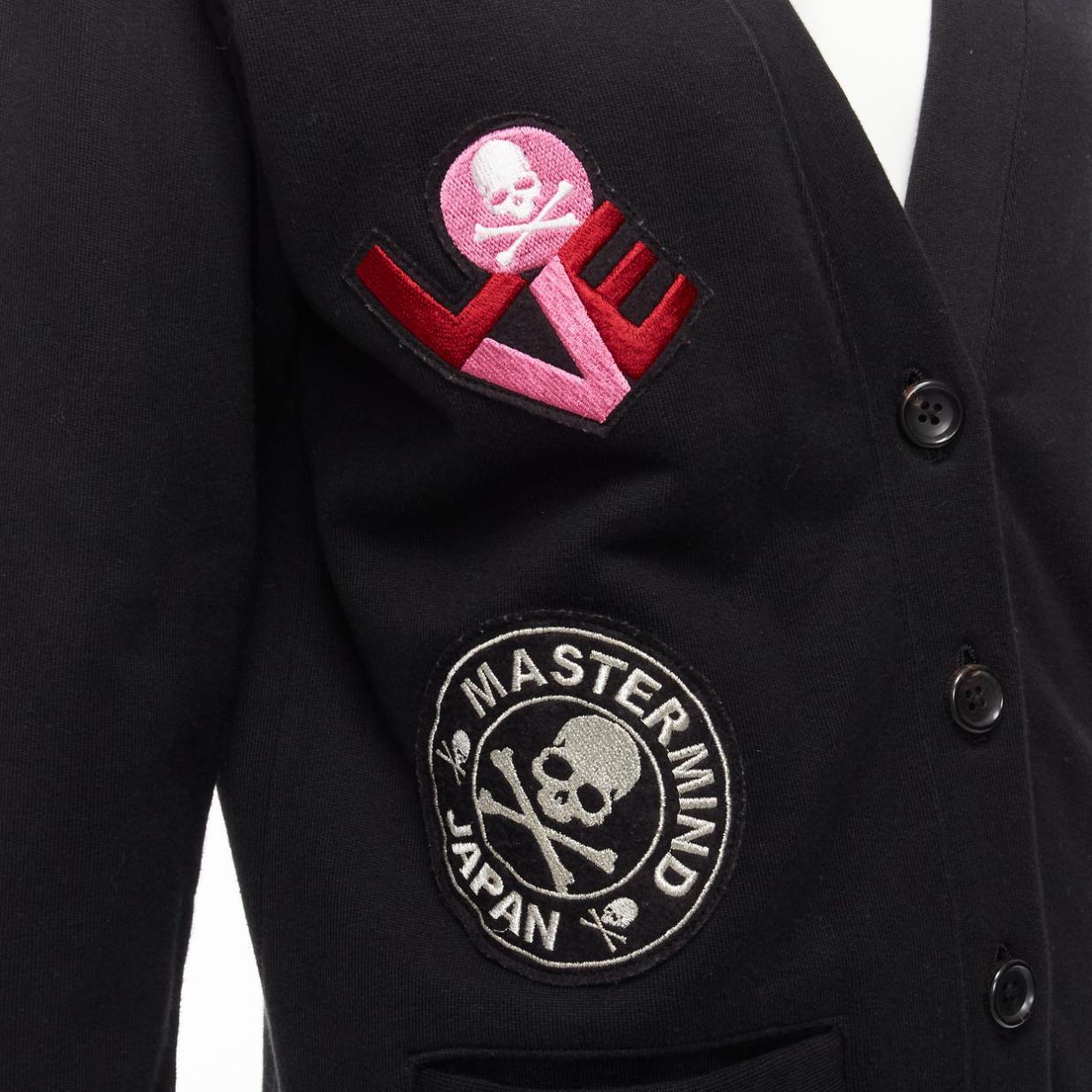 MASTERMIND JAPAN Schwarzer Baumwollpullover mit Schädel-Logo und Patch-Strickjacke JP1 S im Angebot 4