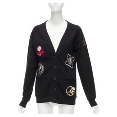 MASTERMIND JAPAN black cotton varsity skull logo patch cardigan sweater JP1 S