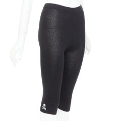 MASTERMIND JAPAN black grey embroidered skull knit cropped legging IT38 XS
