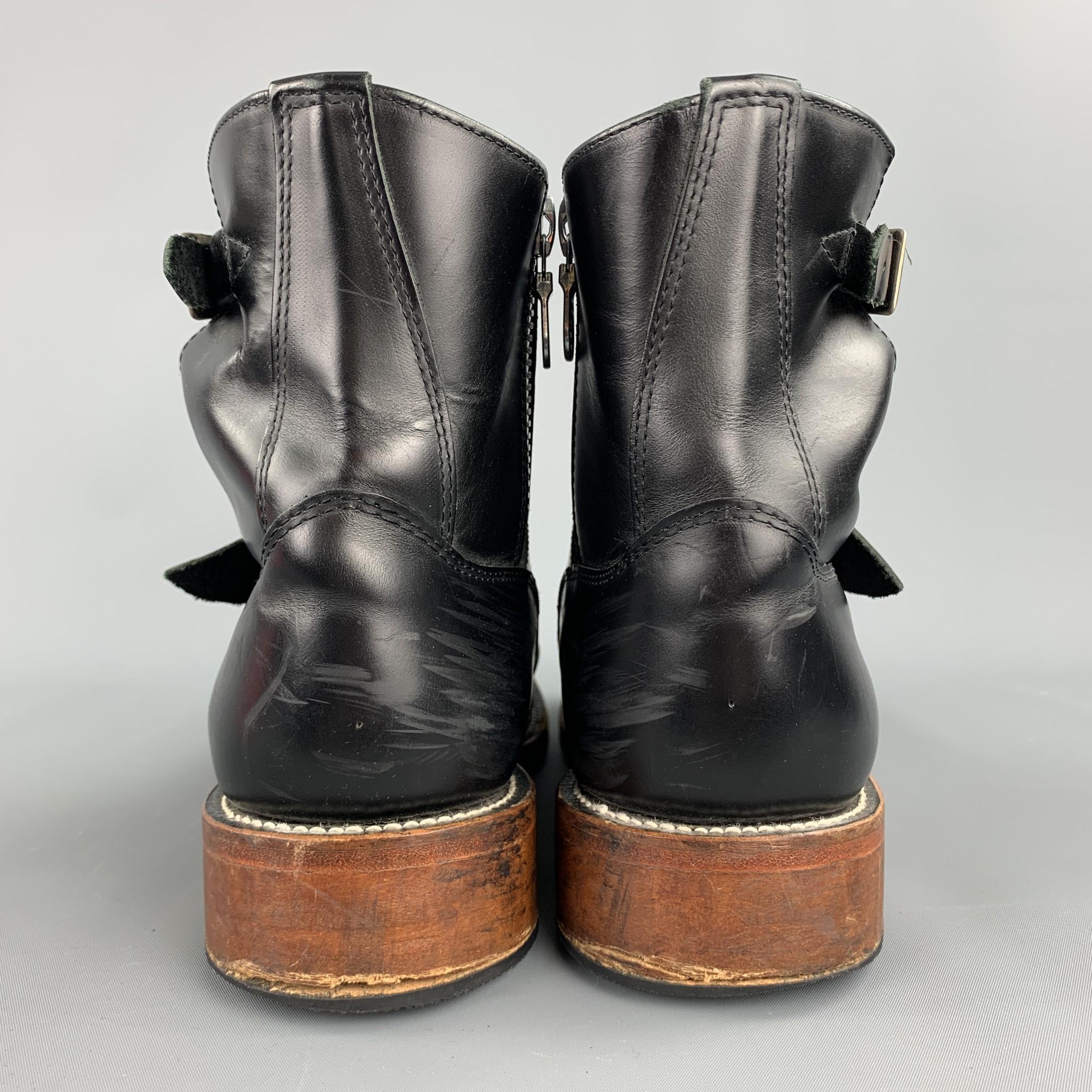 MASTERMIND JAPAN Size 10 Black Contrast Stitch Leather Belted Ankle Boots In Good Condition In San Francisco, CA