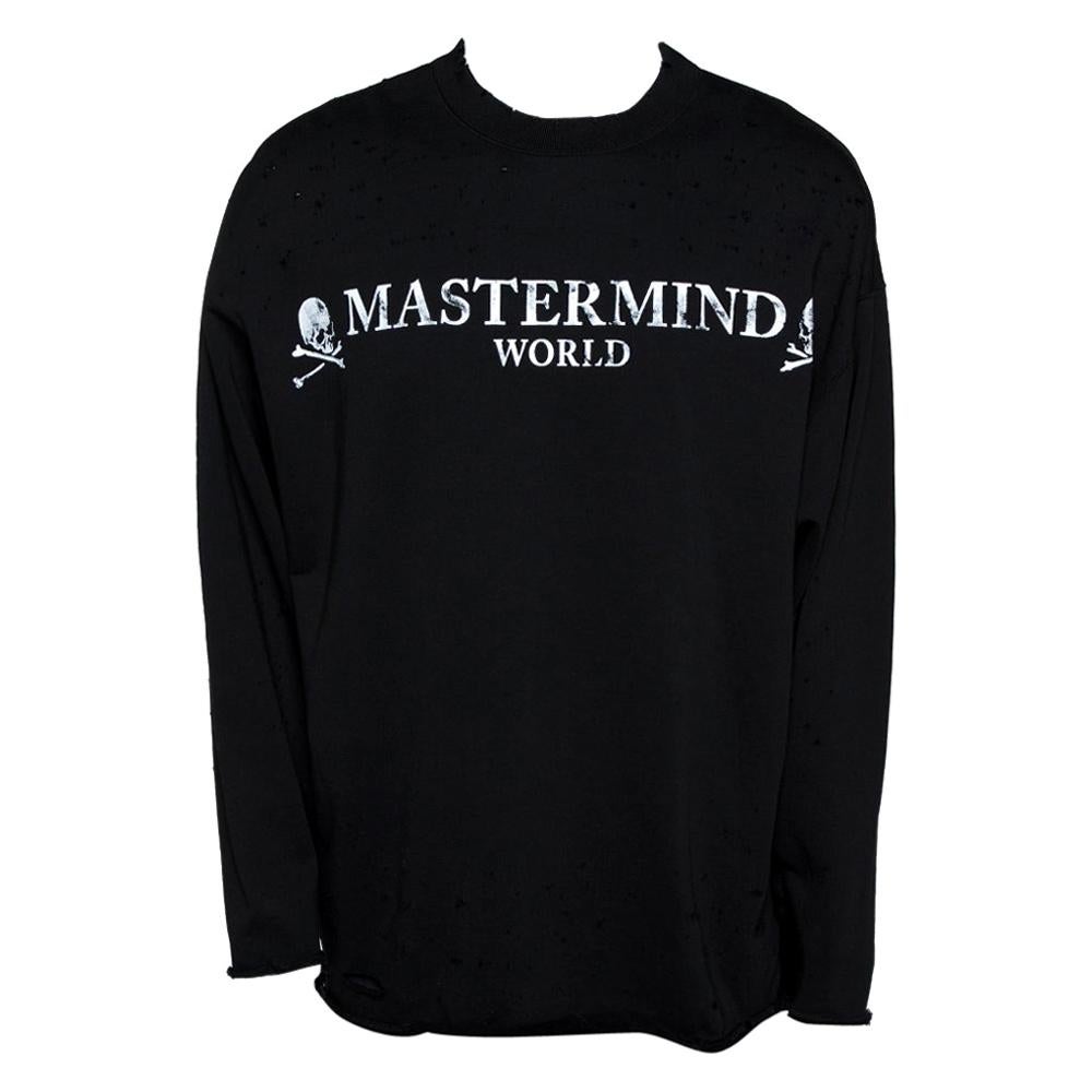 Mastermind World Black Logo Print Cotton Distressed Sweatshirt M