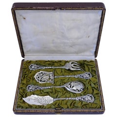 Antique Masterpiece Boivin French Sterling Silver Dessert Set 4 Pc, Original Box, Dragon