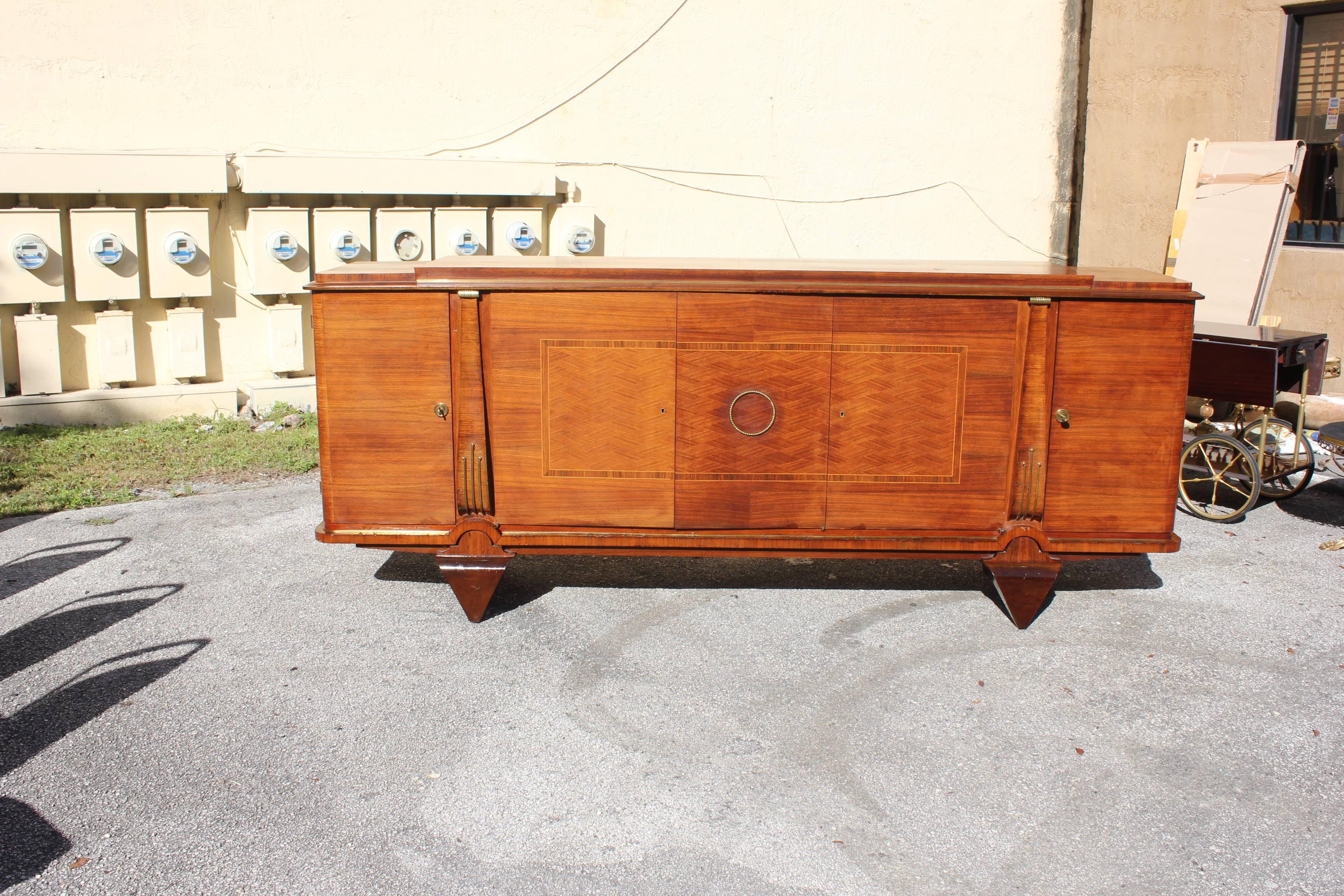 Bronze Masterpiece French Art Deco Sideboard / Buffet Rosewood by Jules Leleu Style For Sale