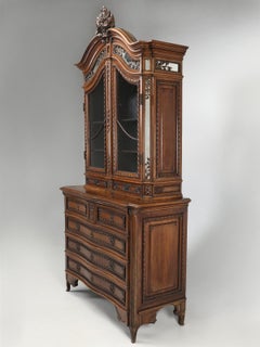 Masterpiece, French Hand-Carved Walnut China Cabinet of Unbelievable Quality