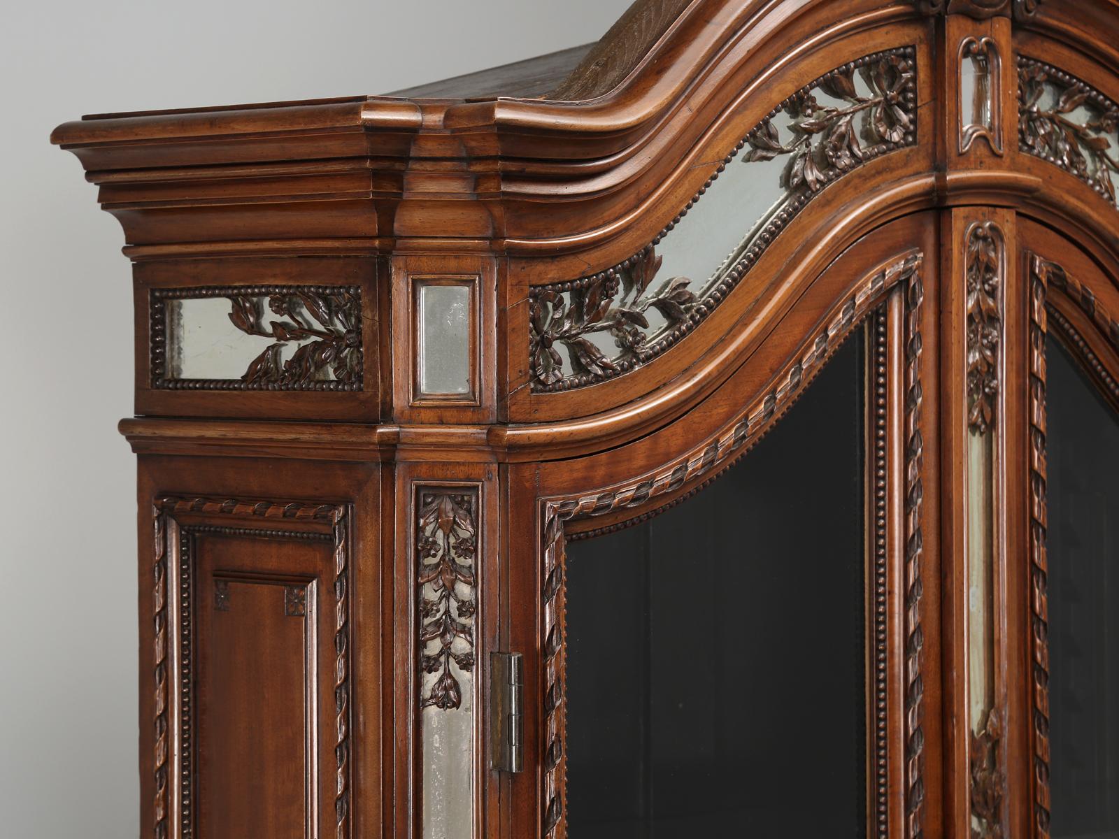 Mirror Masterpiece, French Hand-Carved Walnut China Cabinet of Unbelievable Quality For Sale