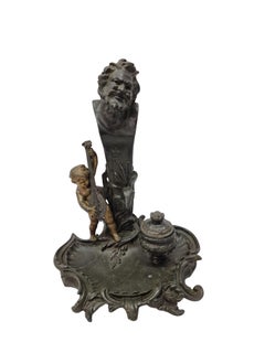 Masterpiece inkwell, faun bacchus and putto motif, 1880/90 Belle Époque France